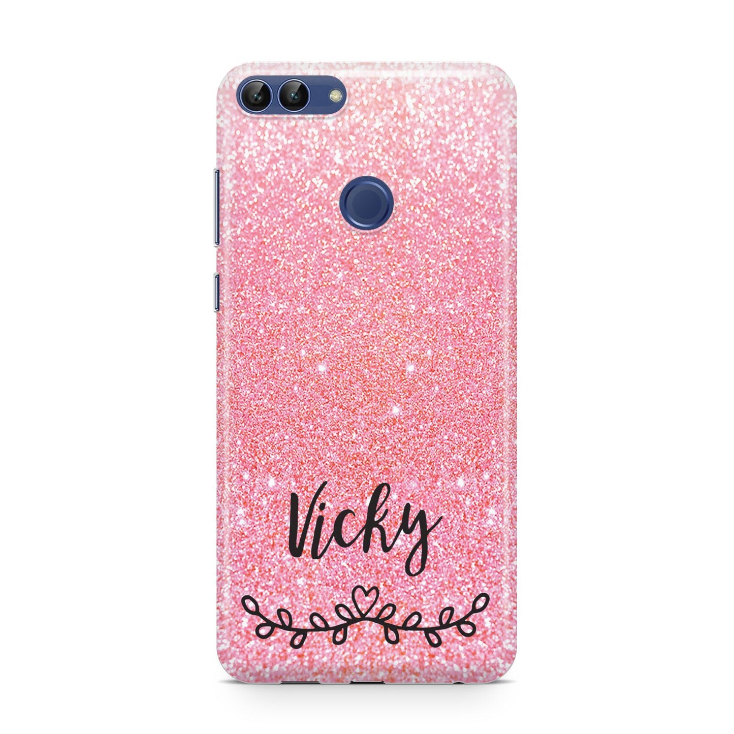 Pink Glitter with Custom Black Text Huawei P Smart Case