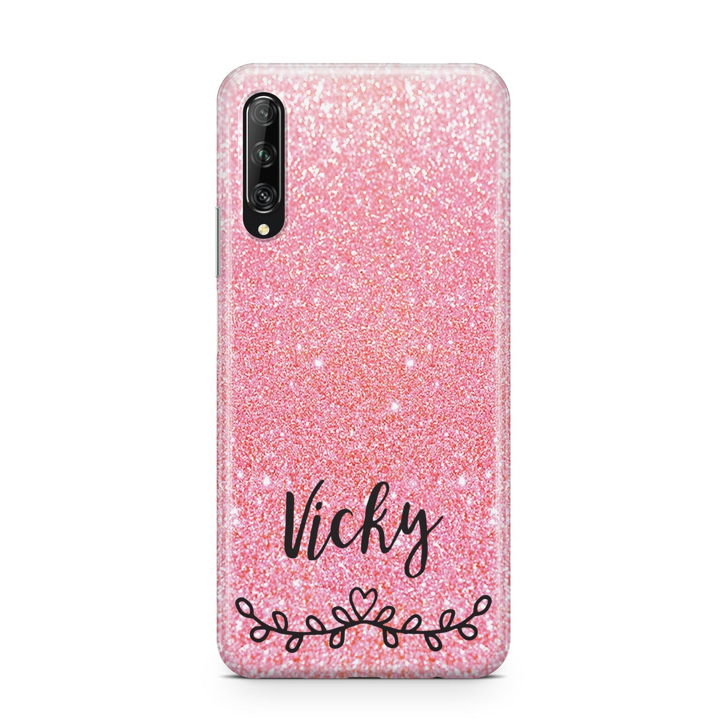 Pink Glitter with Custom Black Text Huawei P Smart Pro 2019