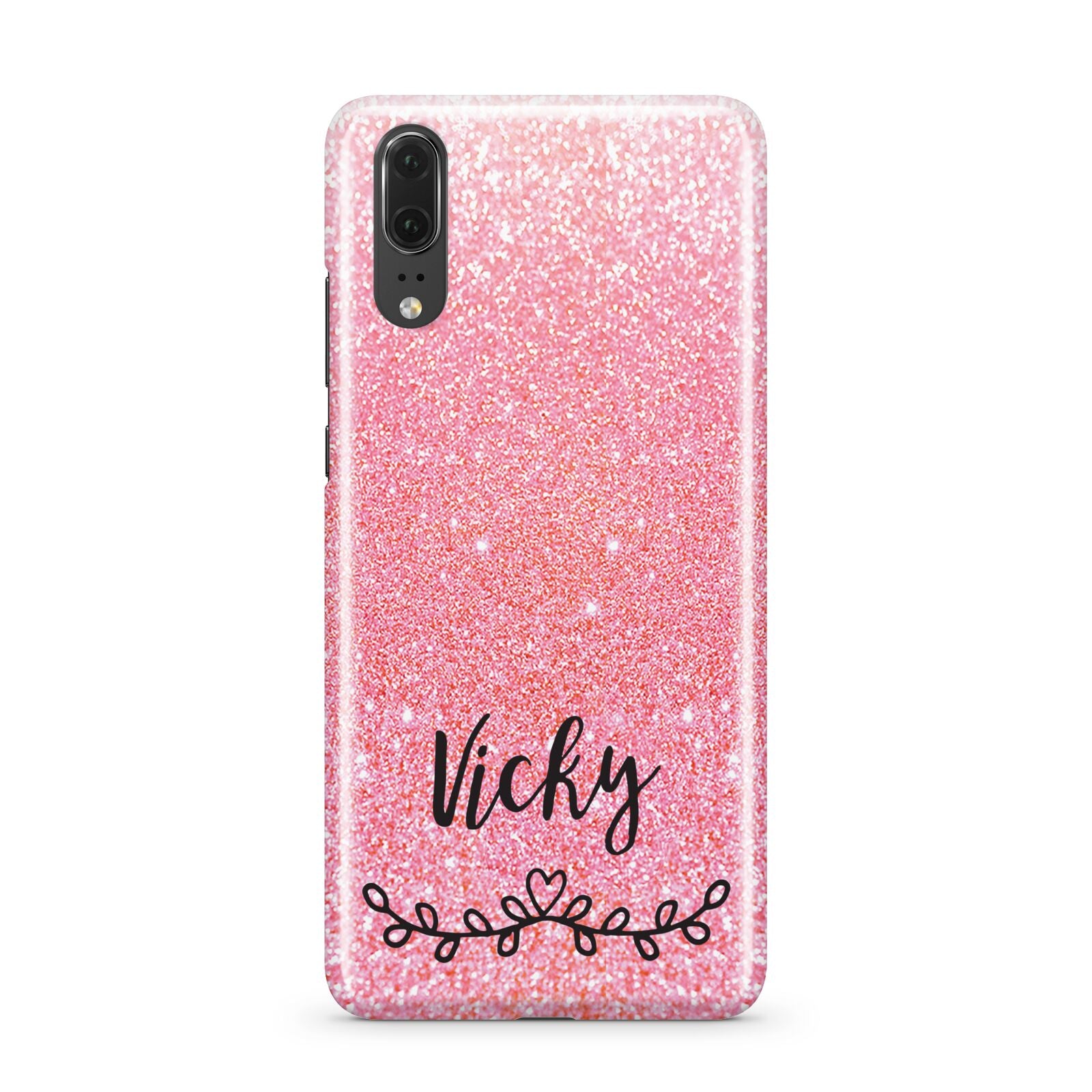 Pink Glitter with Custom Black Text Huawei P20 Phone Case