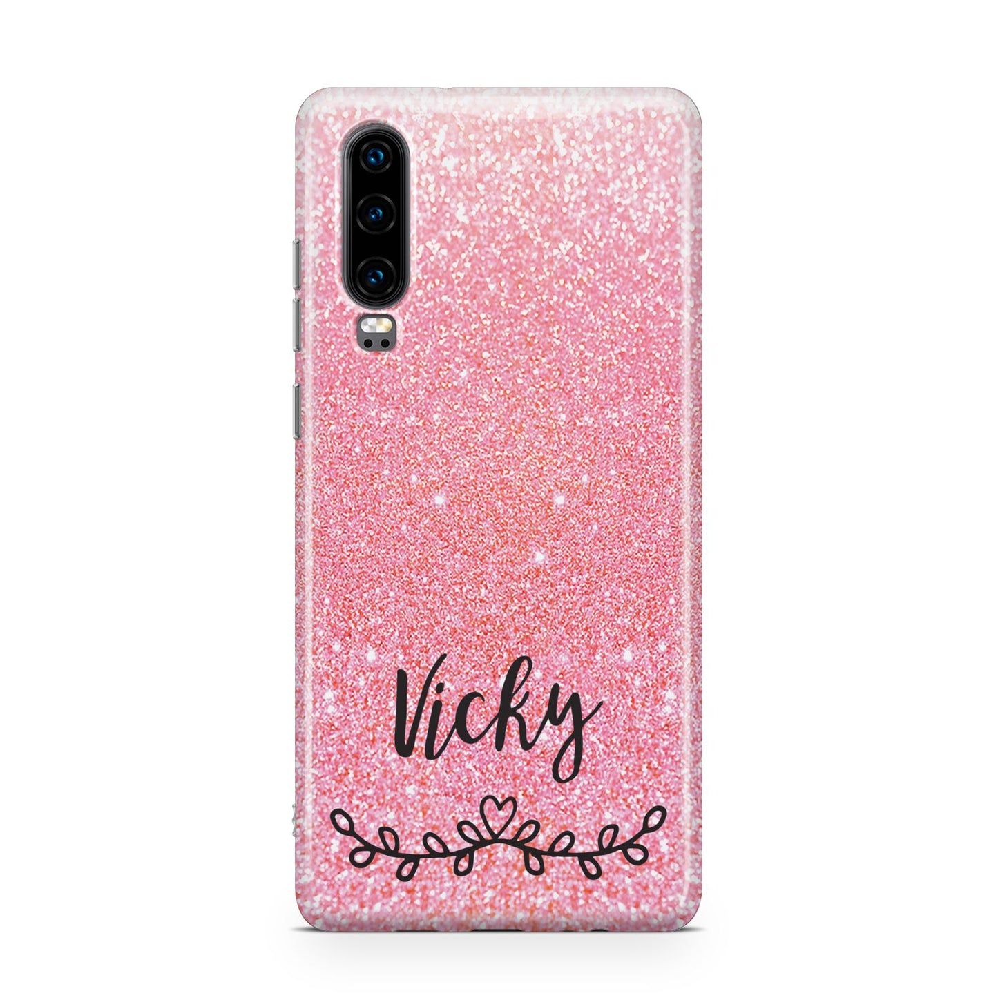 Pink Glitter with Custom Black Text Huawei P30 Phone Case