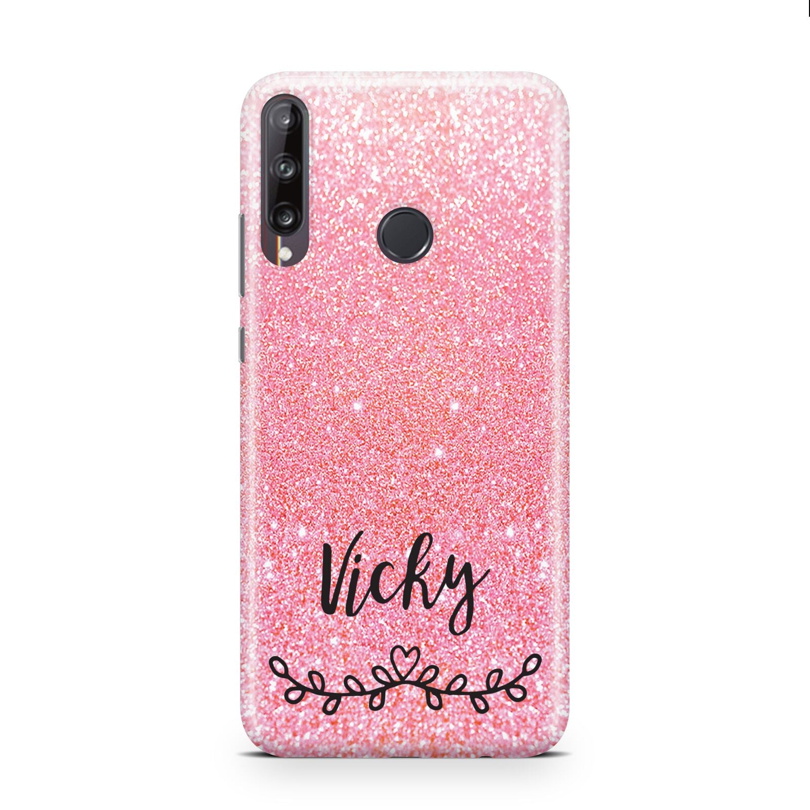 Pink Glitter with Custom Black Text Huawei P40 Lite E Phone Case