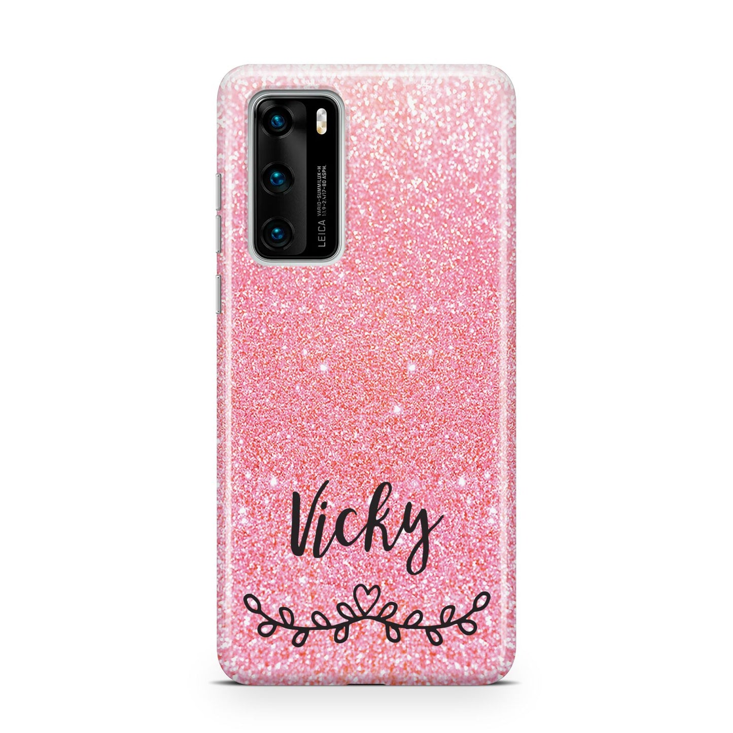 Pink Glitter with Custom Black Text Huawei P40 Phone Case