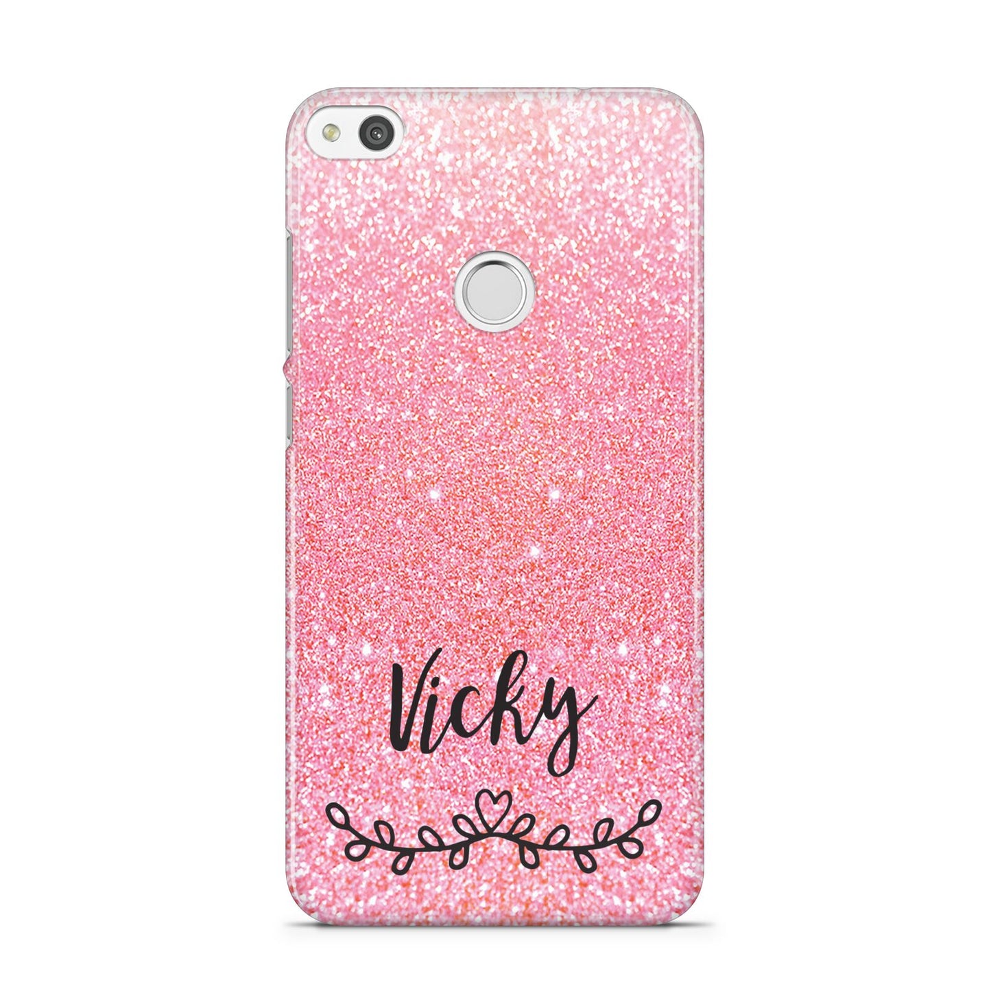 Pink Glitter with Custom Black Text Huawei P8 Lite Case