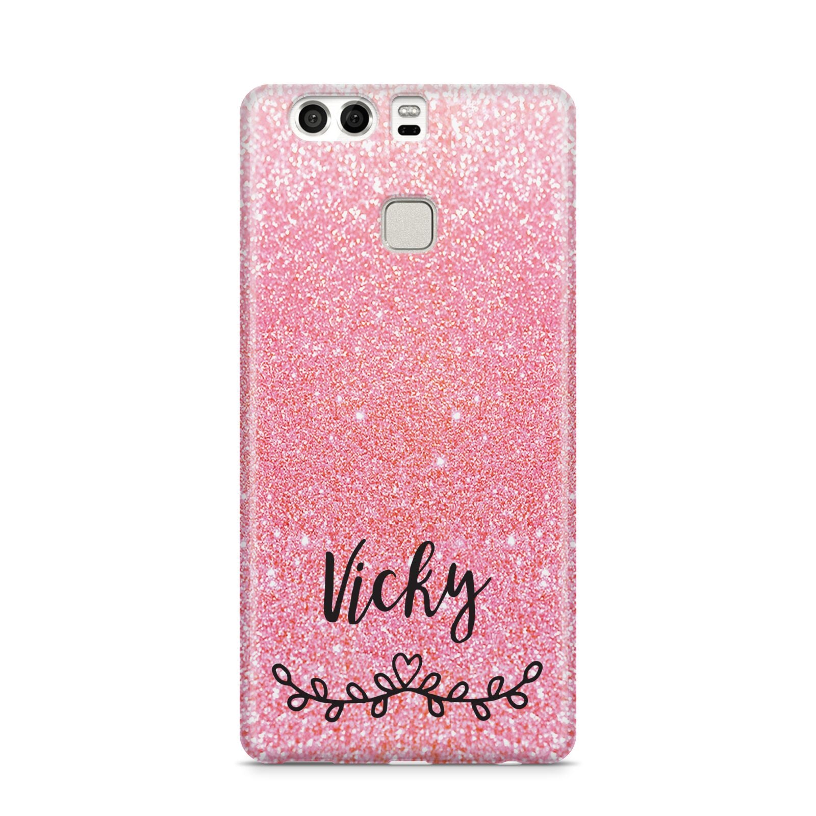 Pink Glitter with Custom Black Text Huawei P9 Case