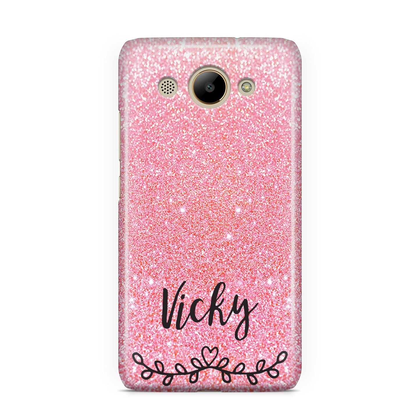 Pink Glitter with Custom Black Text Huawei Y3 2017