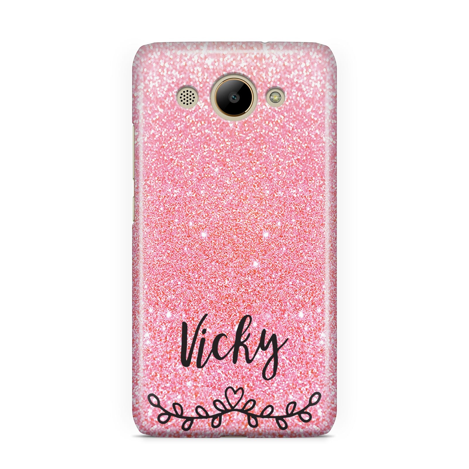 Pink Glitter with Custom Black Text Huawei Y3 2017