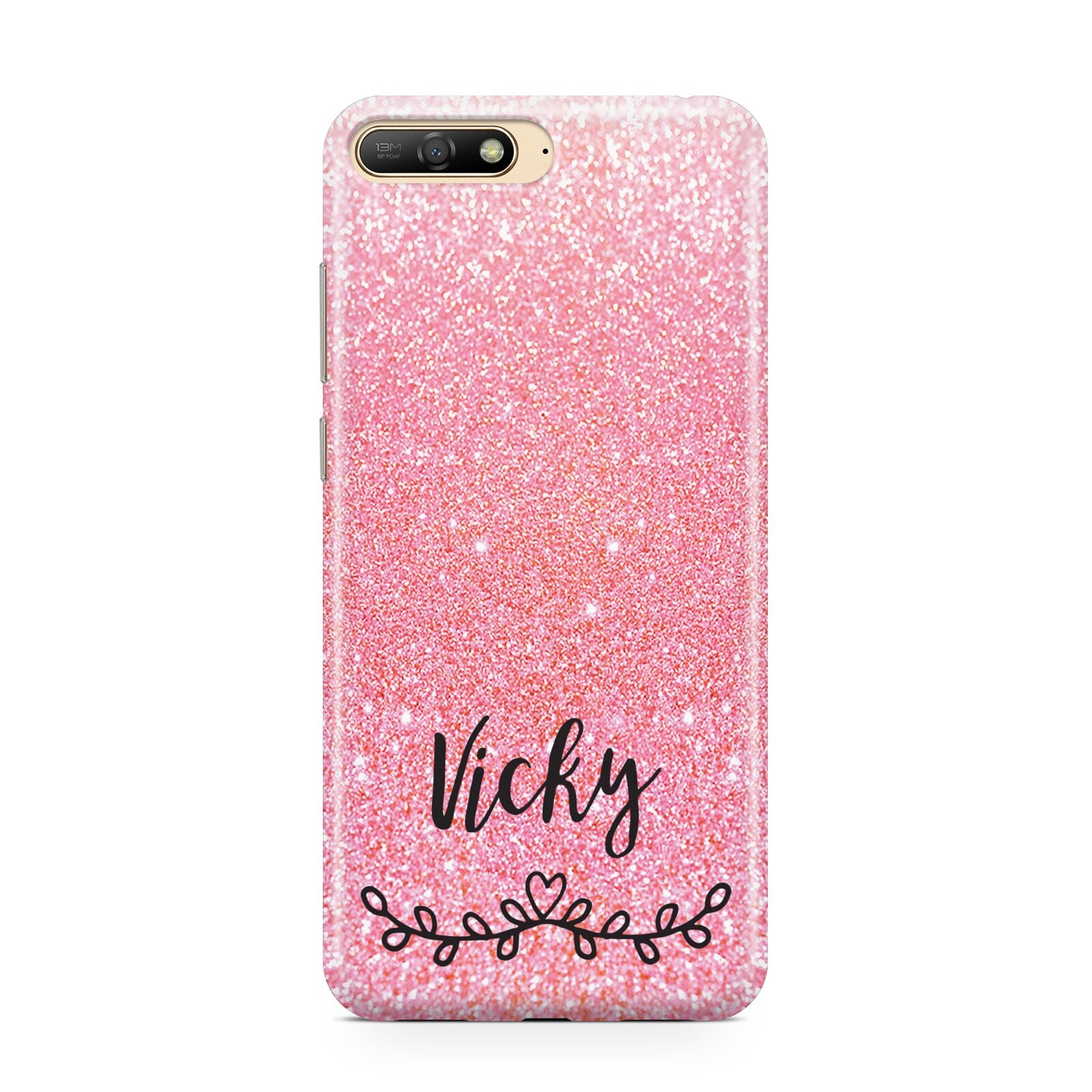 Pink Glitter with Custom Black Text Huawei Y6 2018