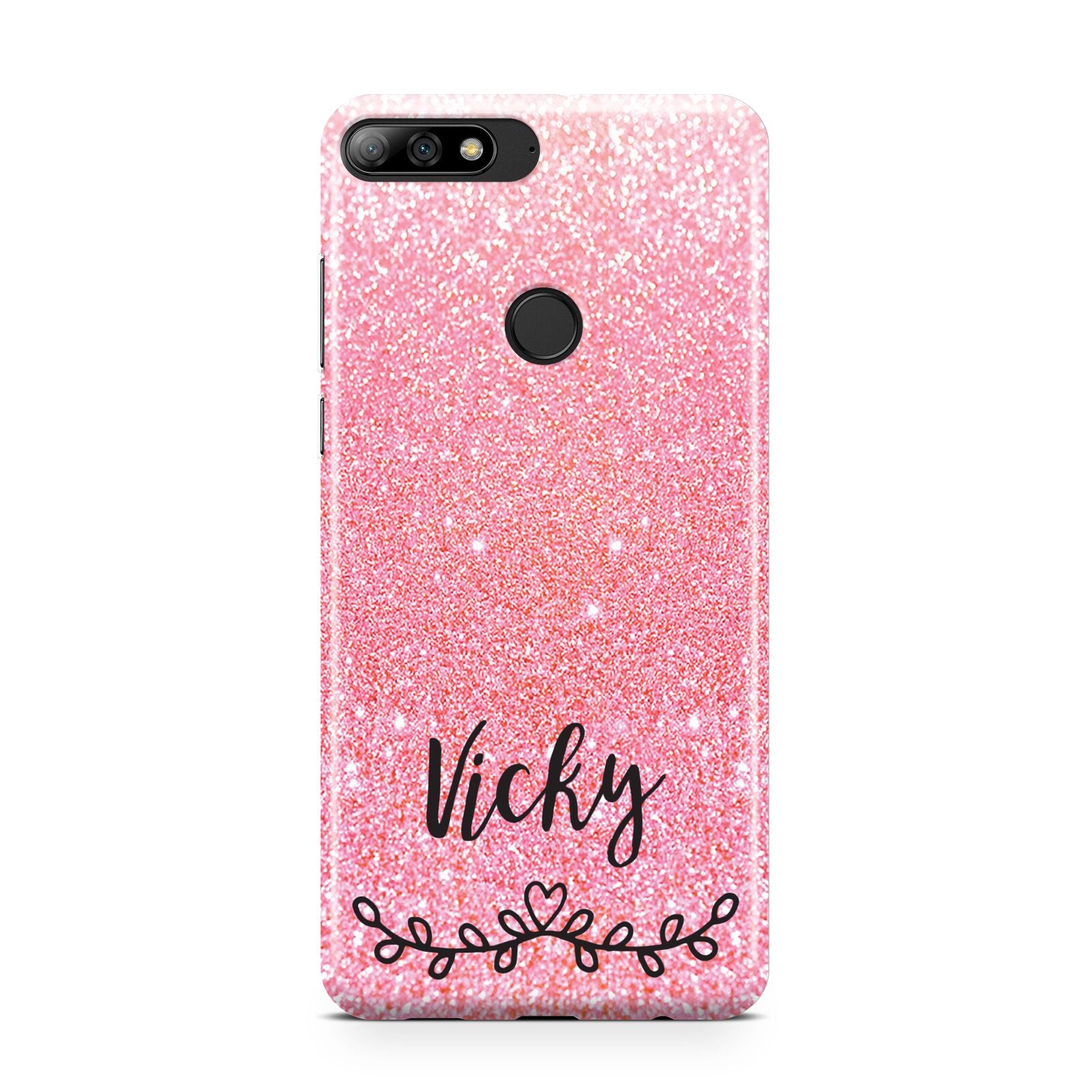 Pink Glitter with Custom Black Text Huawei Y7 2018