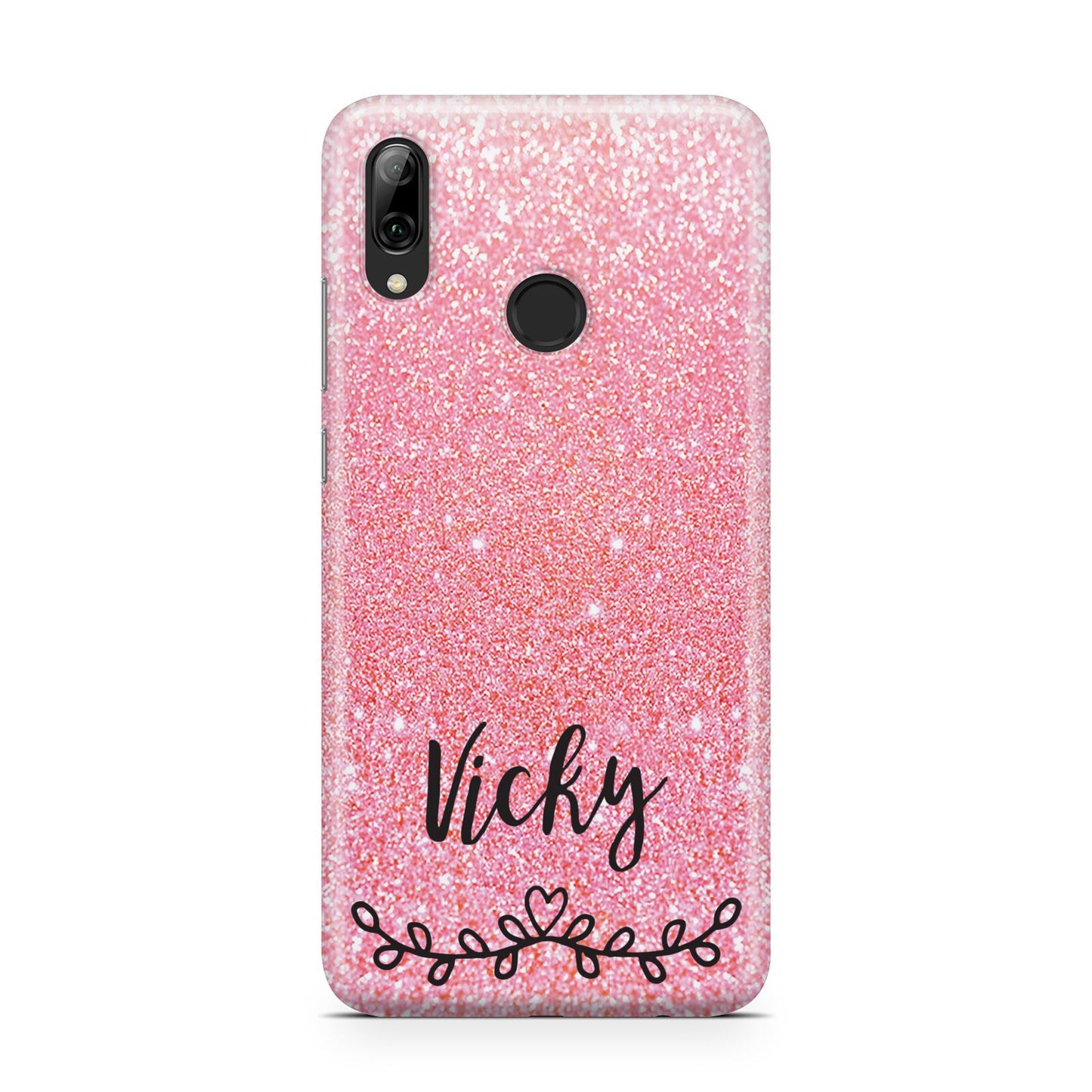 Pink Glitter with Custom Black Text Huawei Y7 2019