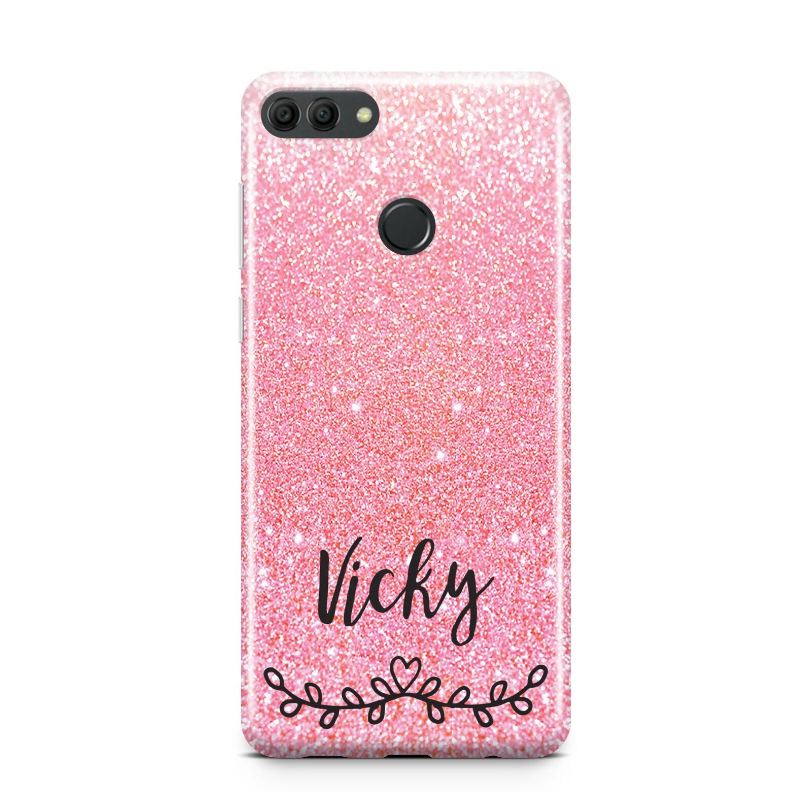 Pink Glitter with Custom Black Text Huawei Y9 2018