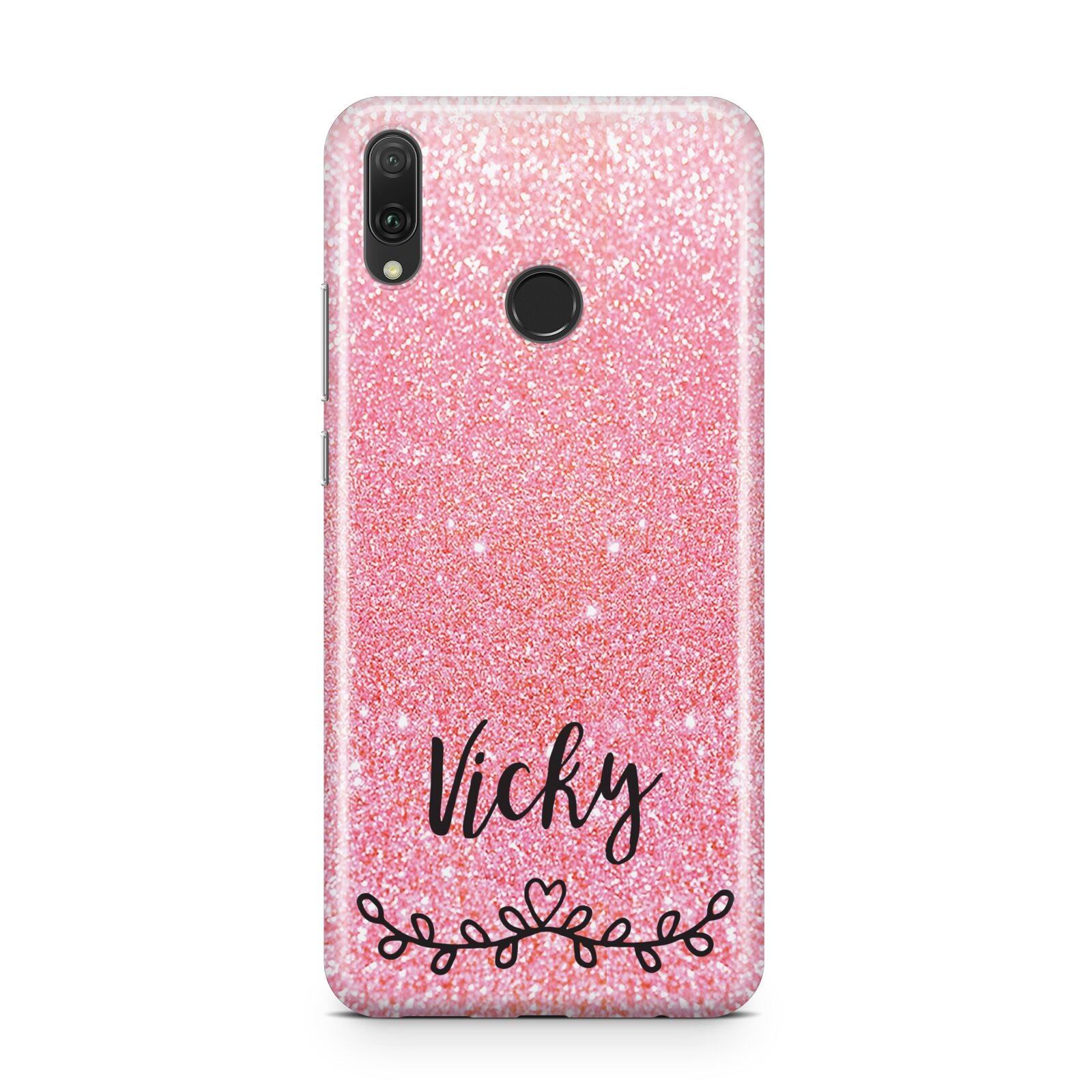 Pink Glitter with Custom Black Text Huawei Y9 2019