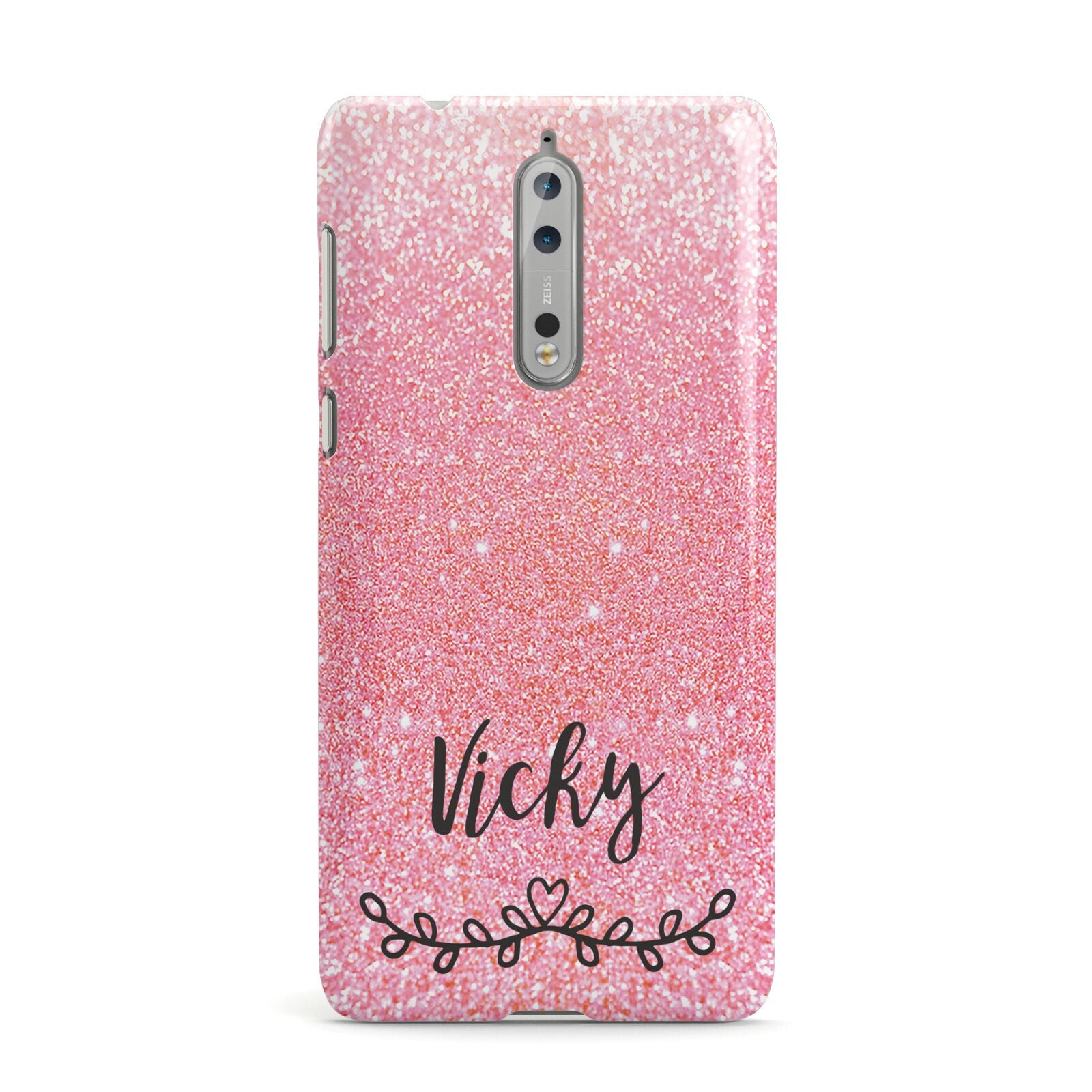 Pink Glitter with Custom Black Text Nokia Case