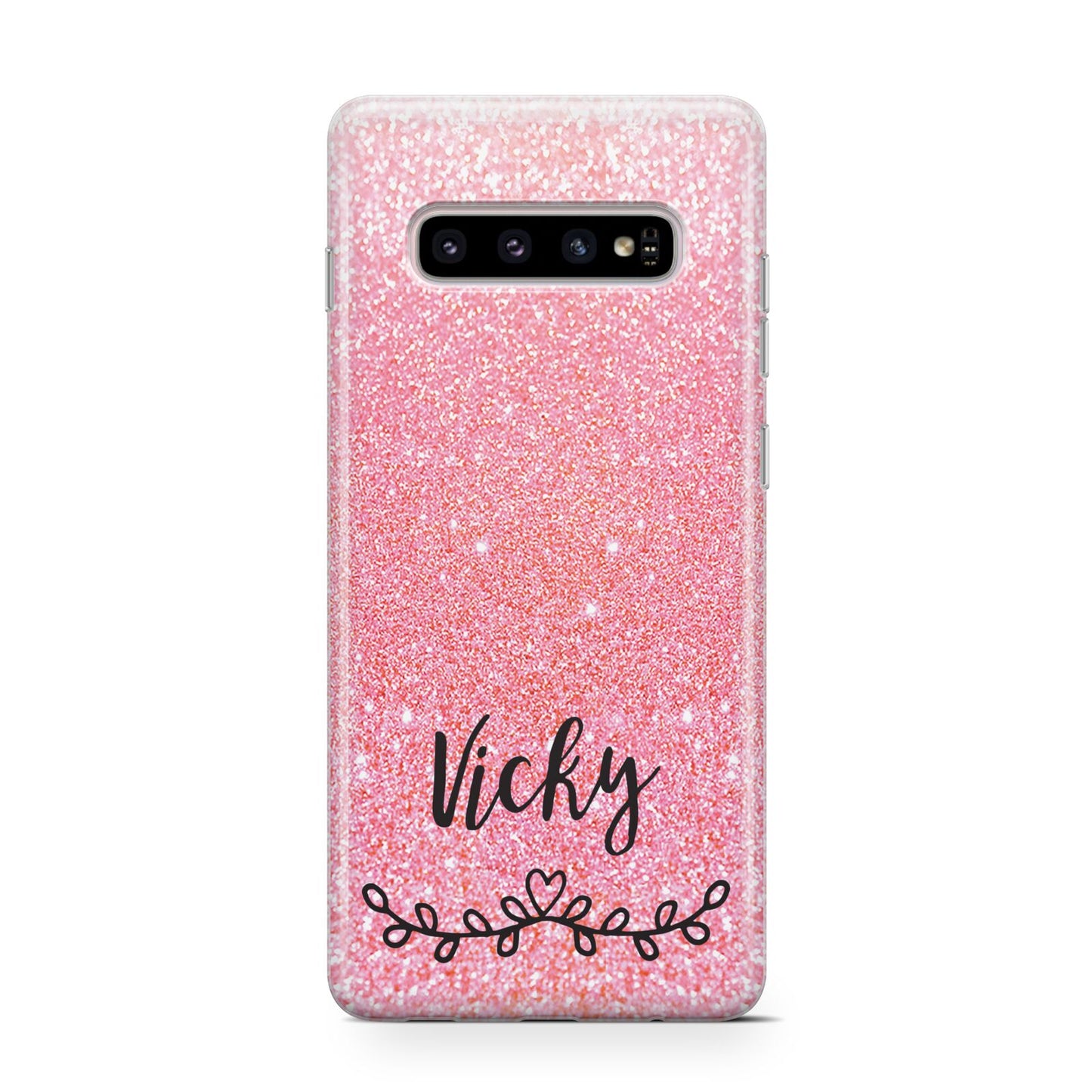 Pink Glitter with Custom Black Text Protective Samsung Galaxy Case