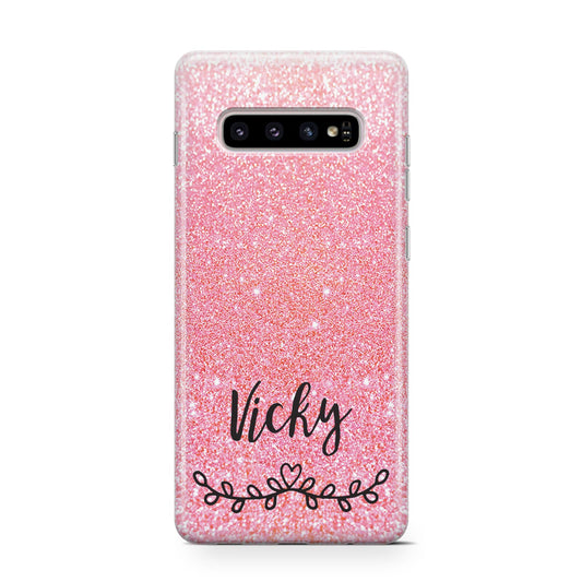 Pink Glitter with Custom Black Text Protective Samsung Galaxy Case