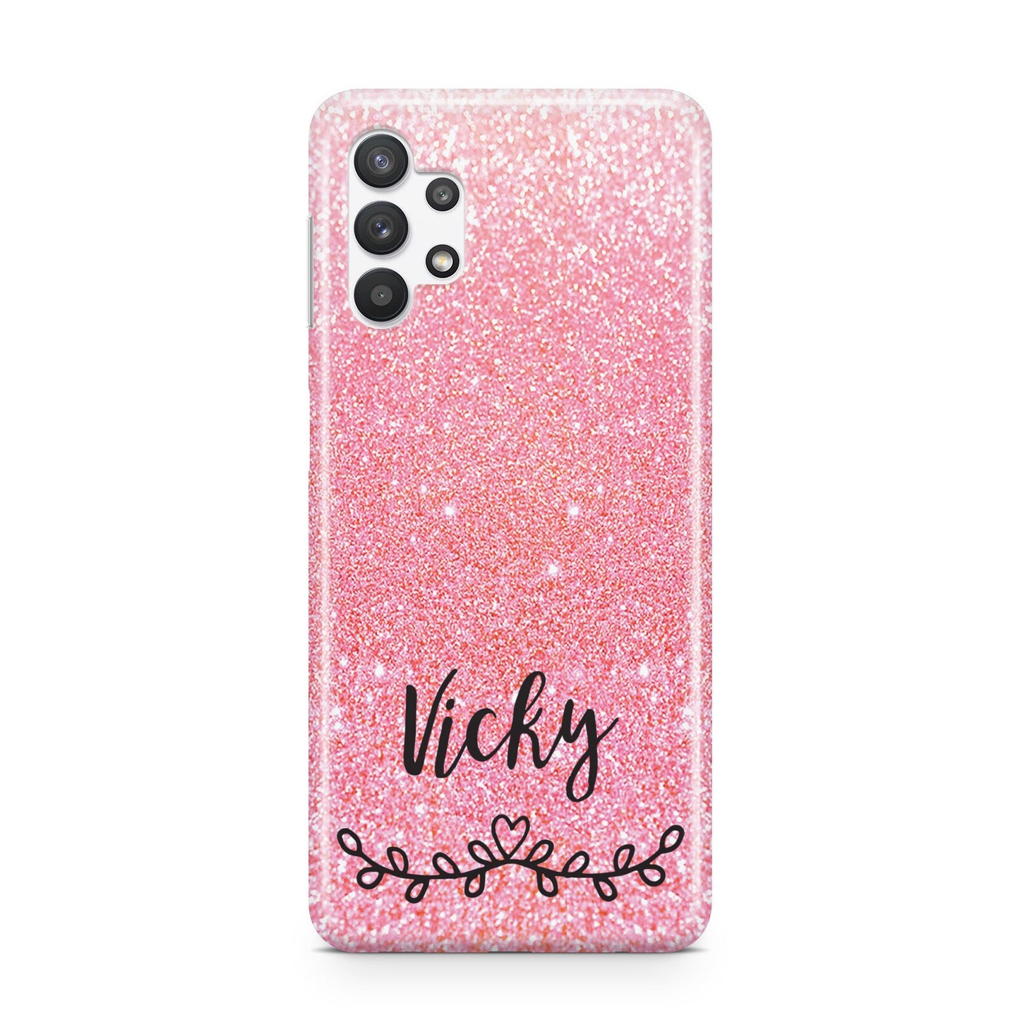 Pink Glitter with Custom Black Text Samsung A32 5G Case