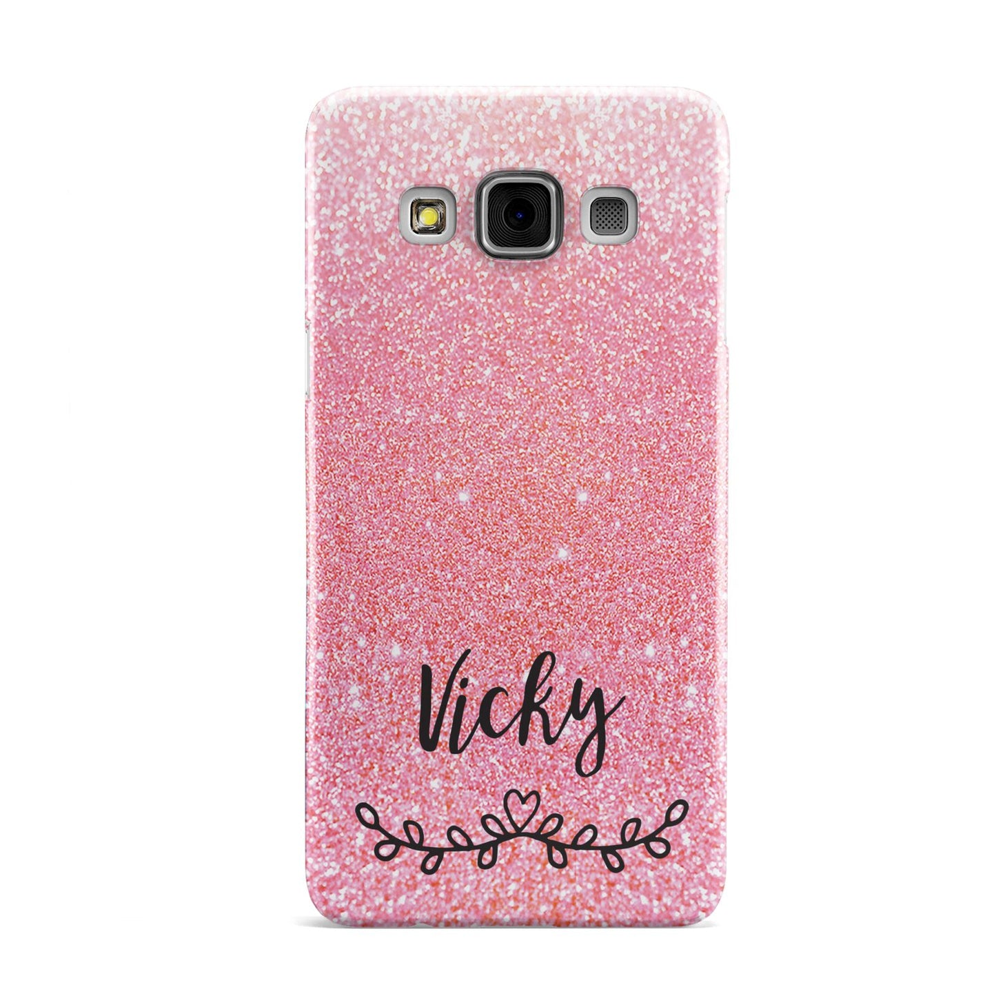 Pink Glitter with Custom Black Text Samsung Galaxy A3 Case