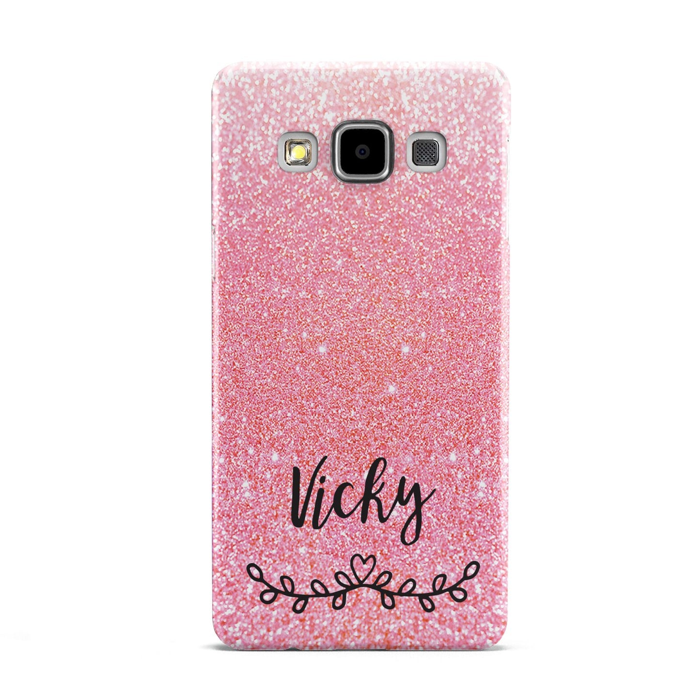 Pink Glitter with Custom Black Text Samsung Galaxy A5 Case