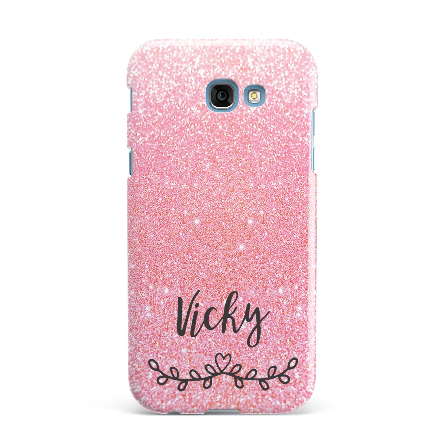 Pink Glitter with Custom Black Text Samsung Galaxy A7 2017 Case