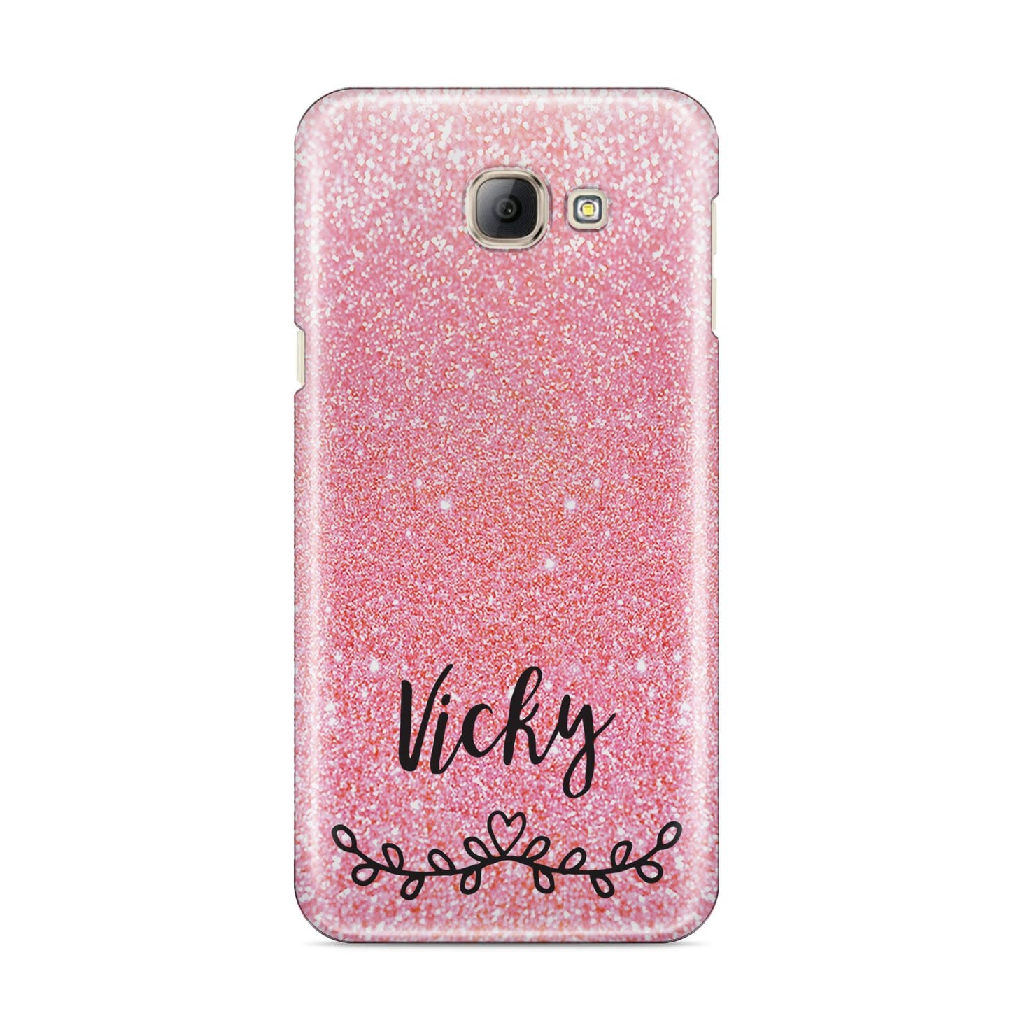 Pink Glitter with Custom Black Text Samsung Galaxy A8 2016 Case