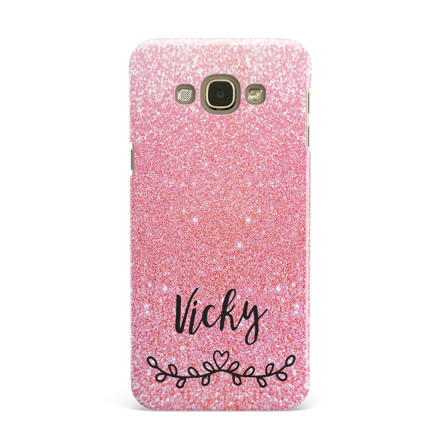 Pink Glitter with Custom Black Text Samsung Galaxy A8 Case