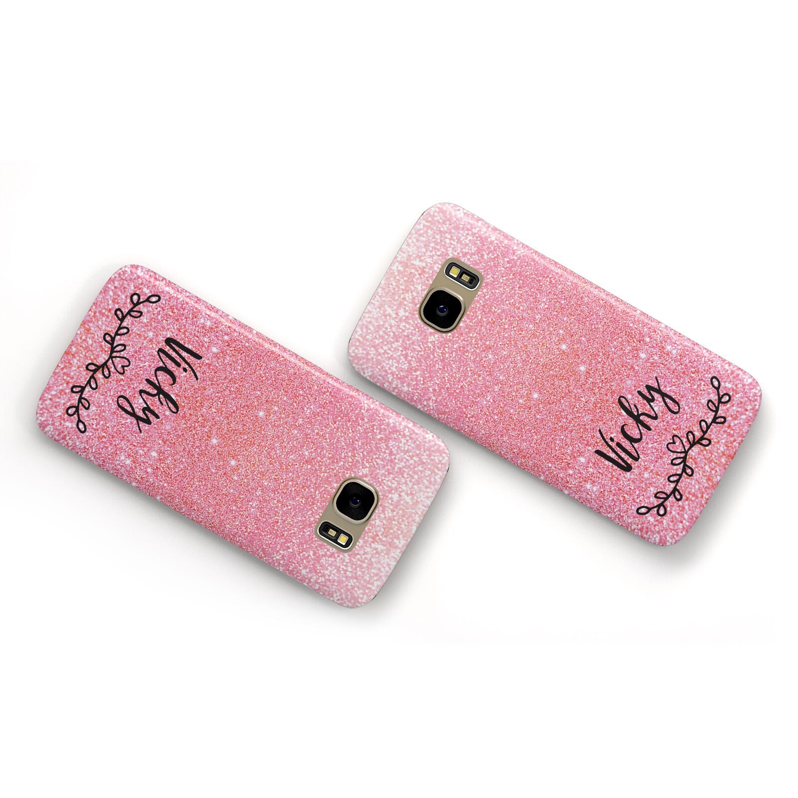 Pink Glitter with Custom Black Text Samsung Galaxy Case Flat Overview