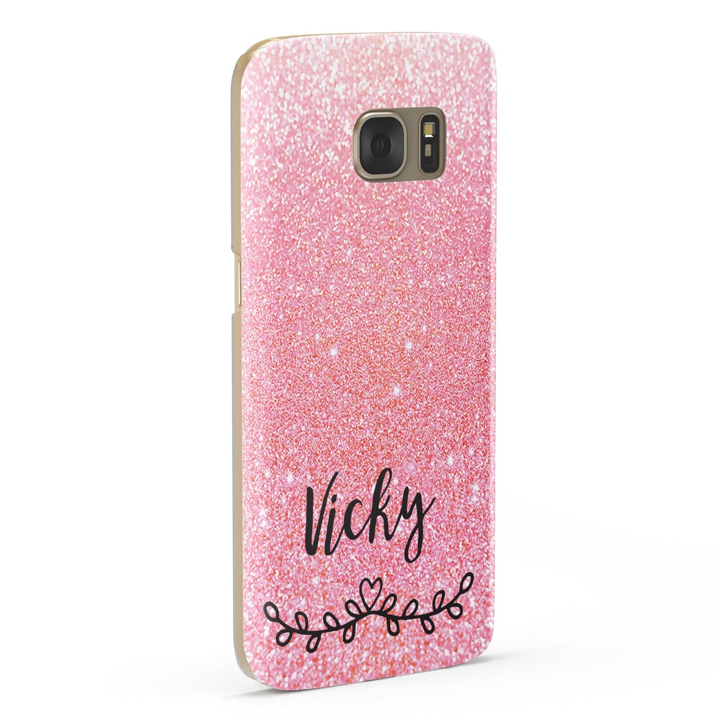 Pink Glitter with Custom Black Text Samsung Galaxy Case Fourty Five Degrees