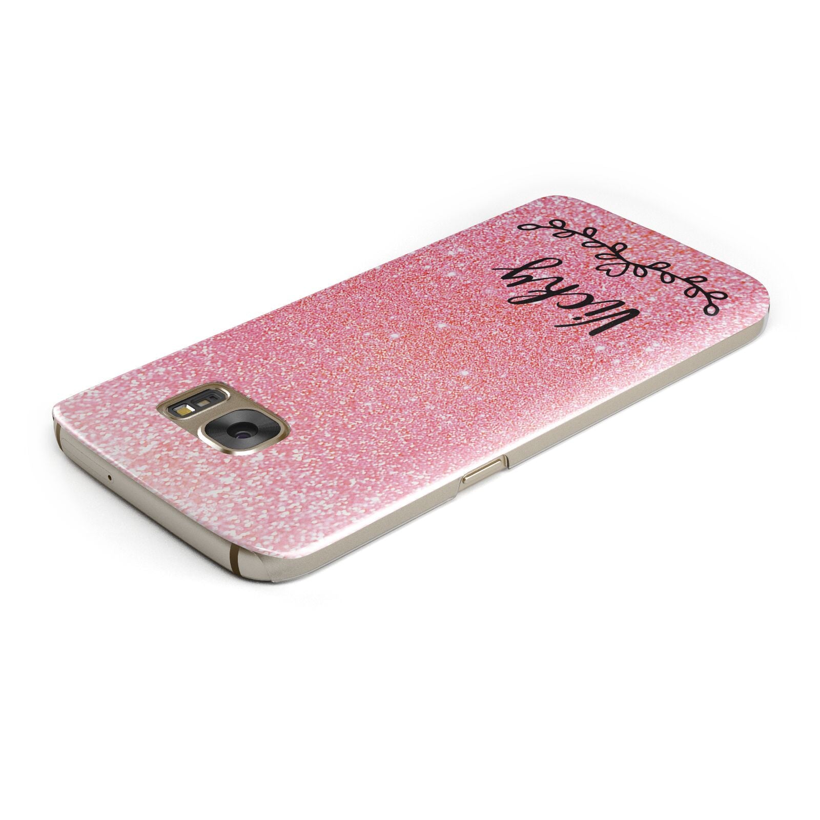 Pink Glitter with Custom Black Text Samsung Galaxy Case Top Cutout