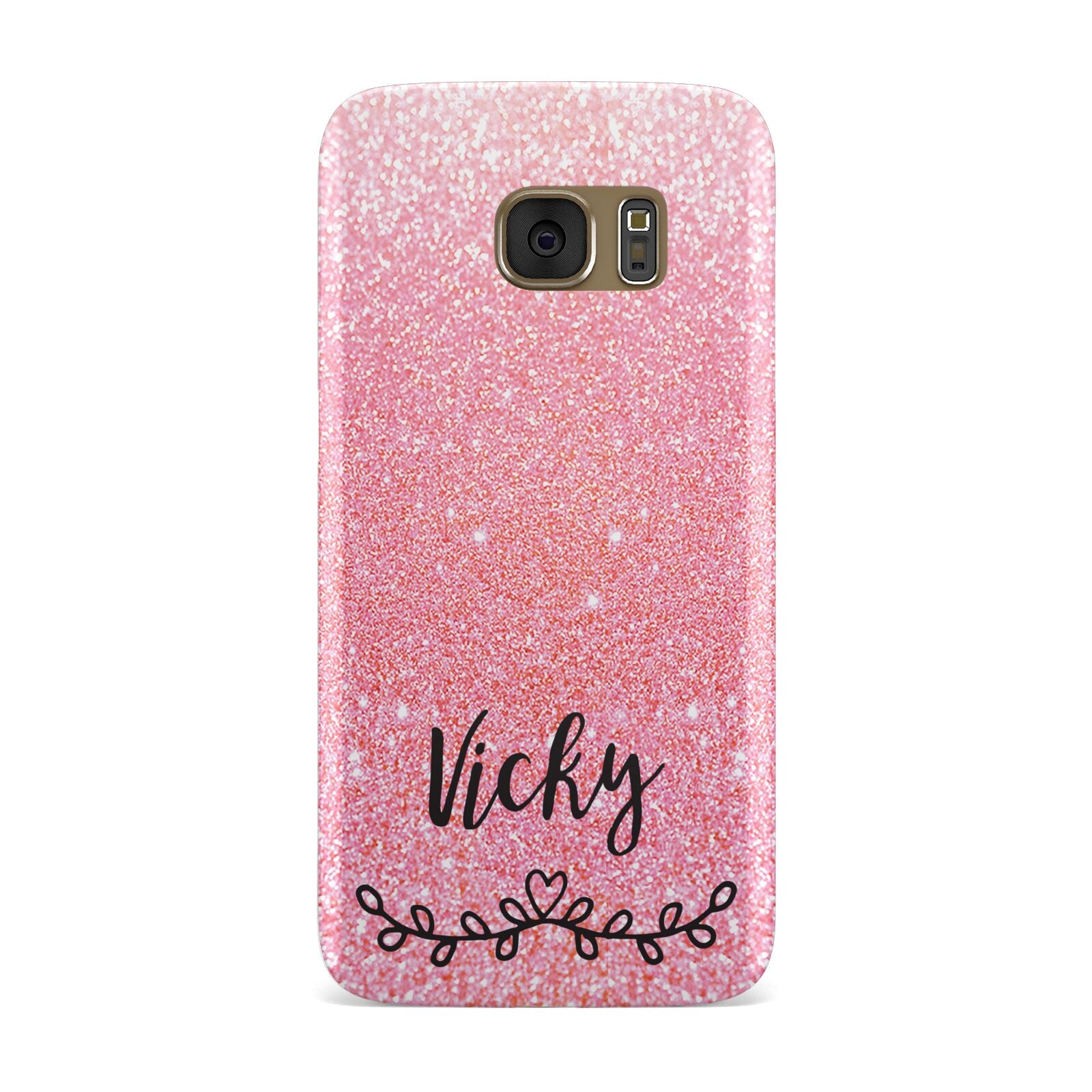 Pink Glitter with Custom Black Text Samsung Galaxy Case