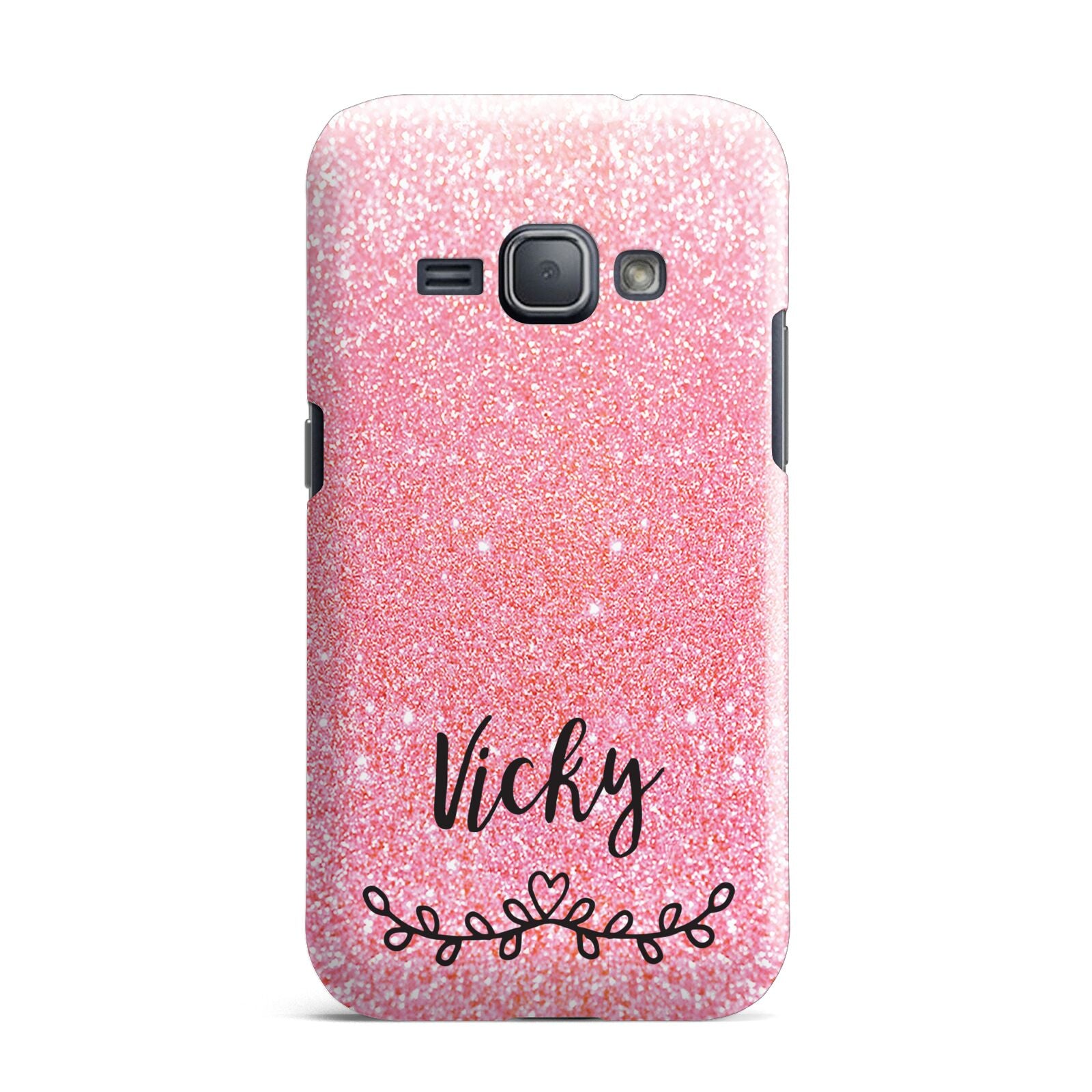 Pink Glitter with Custom Black Text Samsung Galaxy J1 2016 Case