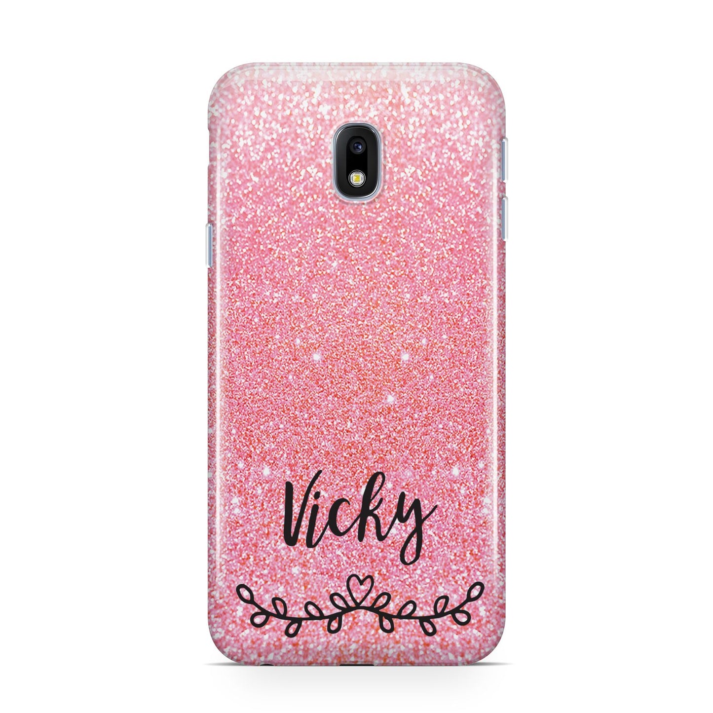 Pink Glitter with Custom Black Text Samsung Galaxy J3 2017 Case