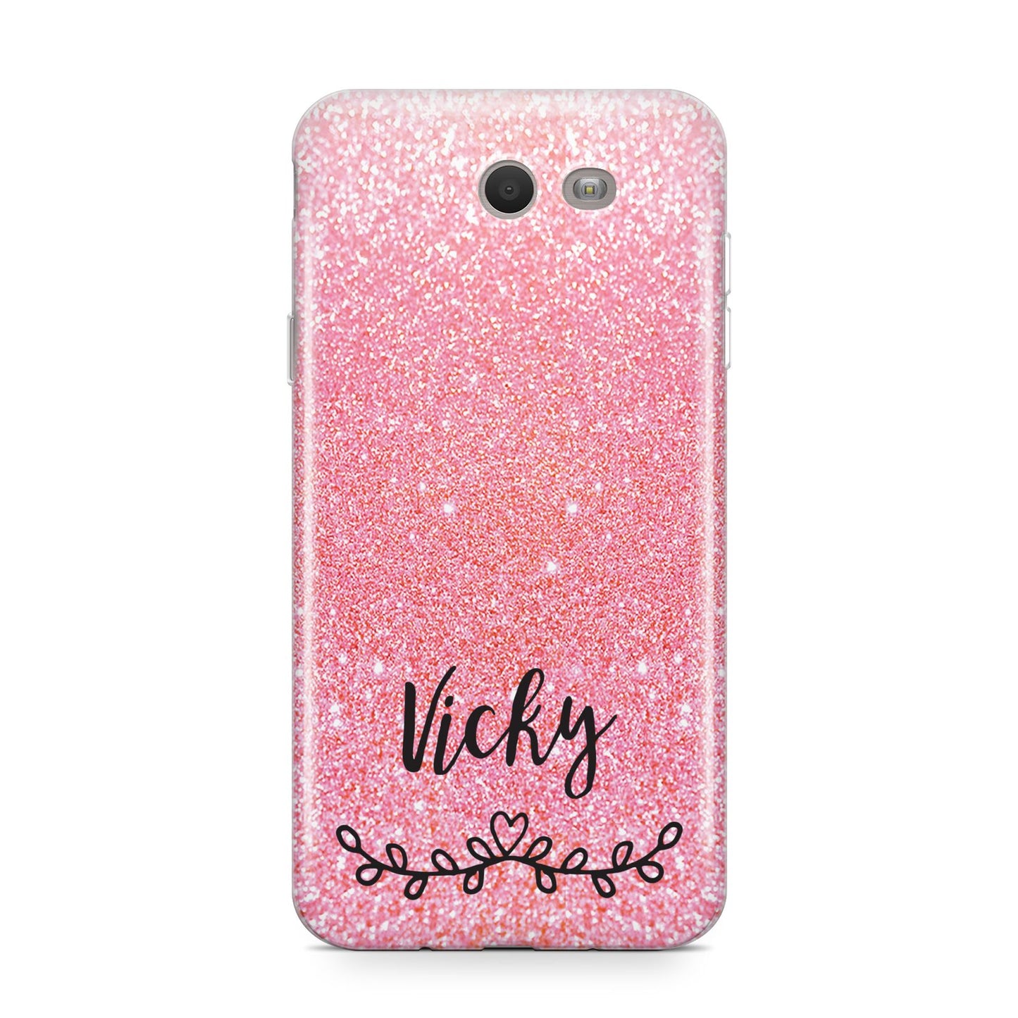 Pink Glitter with Custom Black Text Samsung Galaxy J7 2017 Case