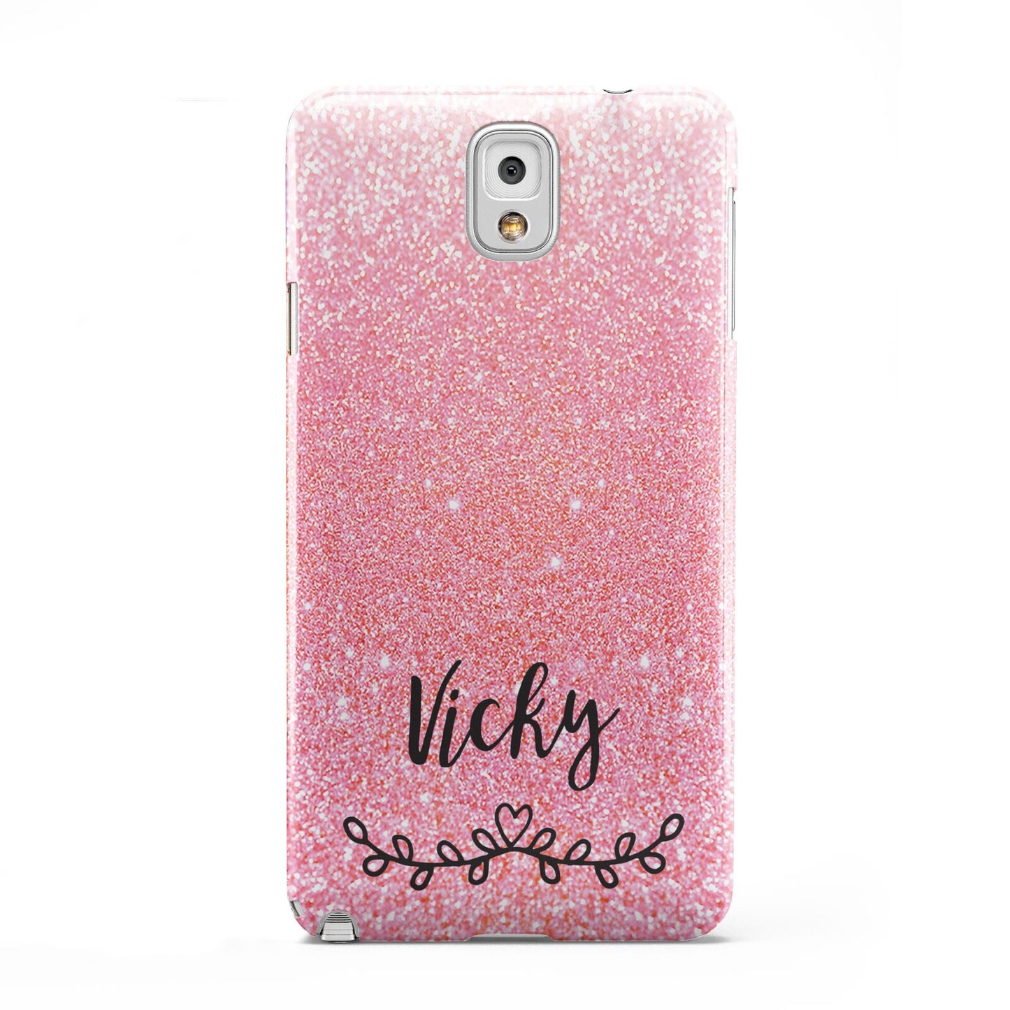 Pink Glitter with Custom Black Text Samsung Galaxy Note 3 Case