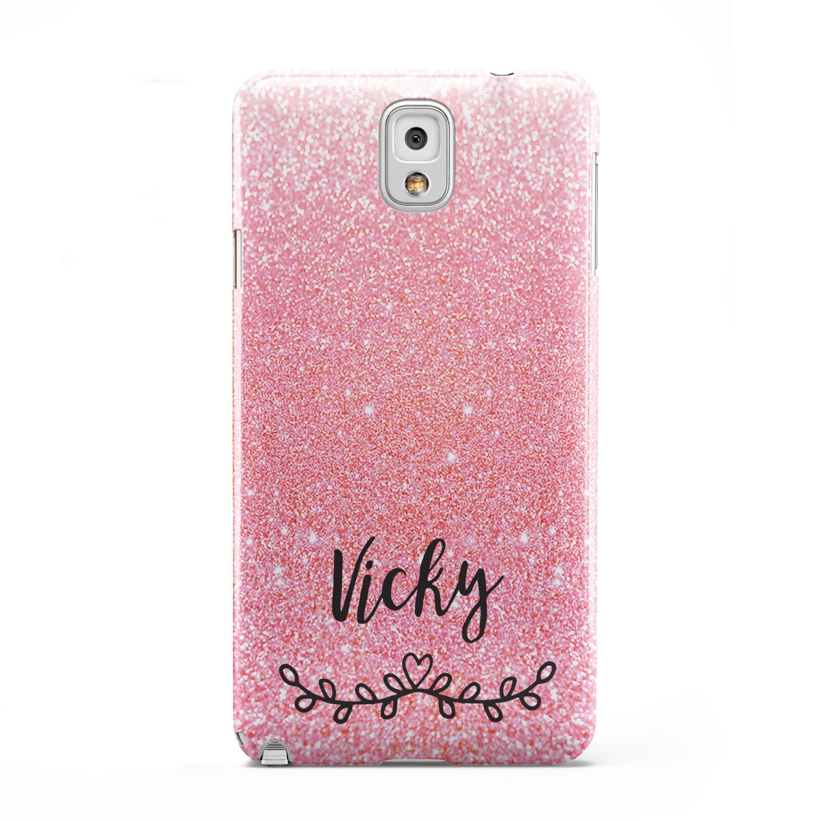 Pink Glitter with Custom Black Text Samsung Galaxy Note 3 Case