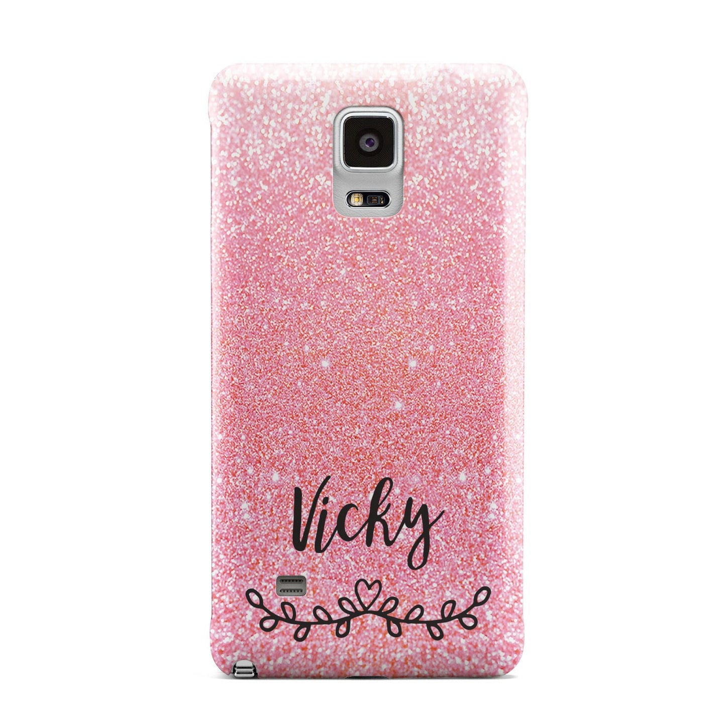 Pink Glitter with Custom Black Text Samsung Galaxy Note 4 Case