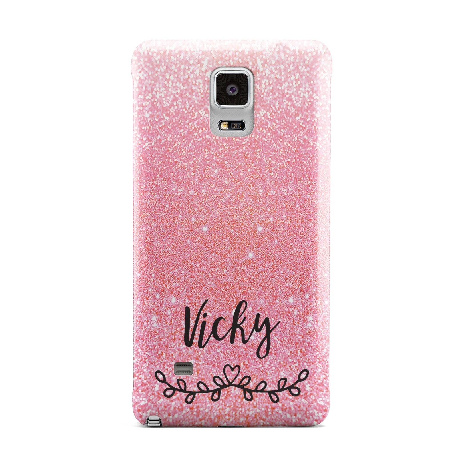 Pink Glitter with Custom Black Text Samsung Galaxy Note 4 Case