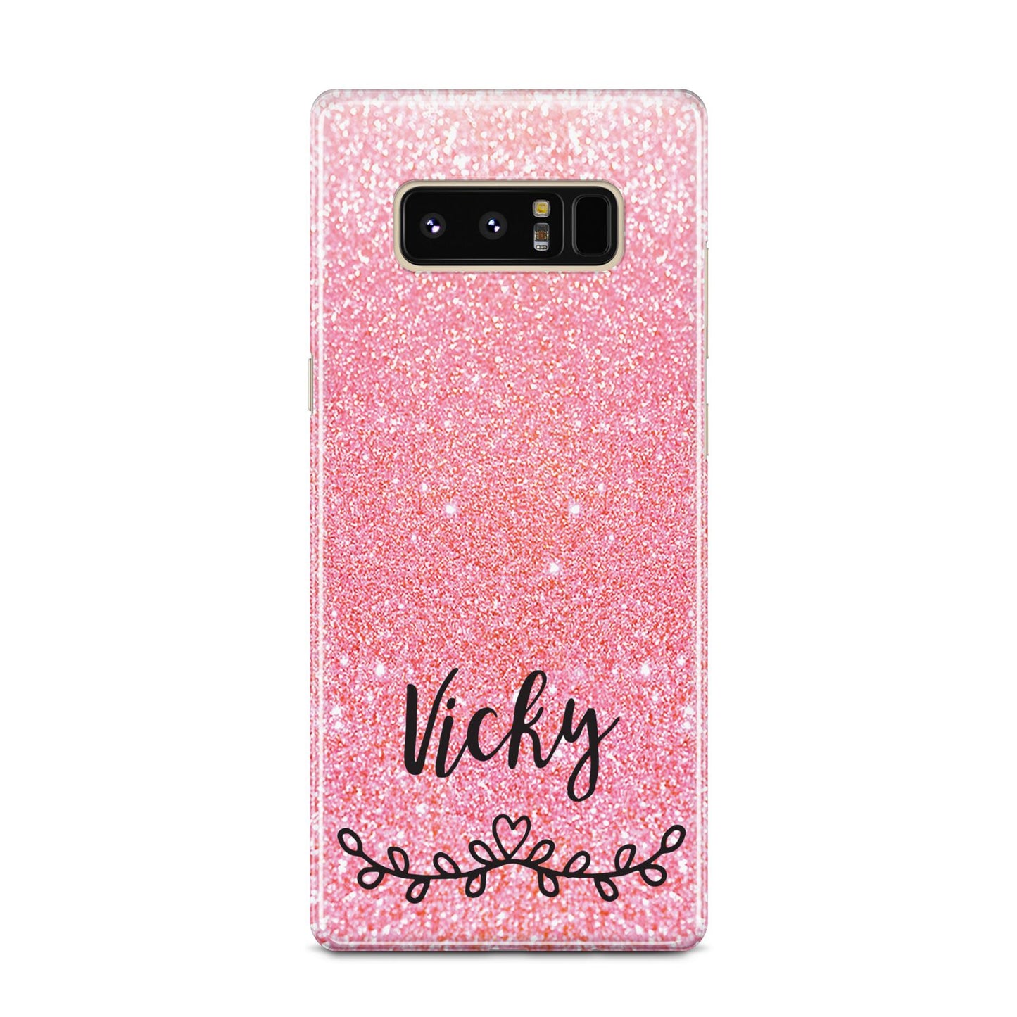 Pink Glitter with Custom Black Text Samsung Galaxy Note 8 Case