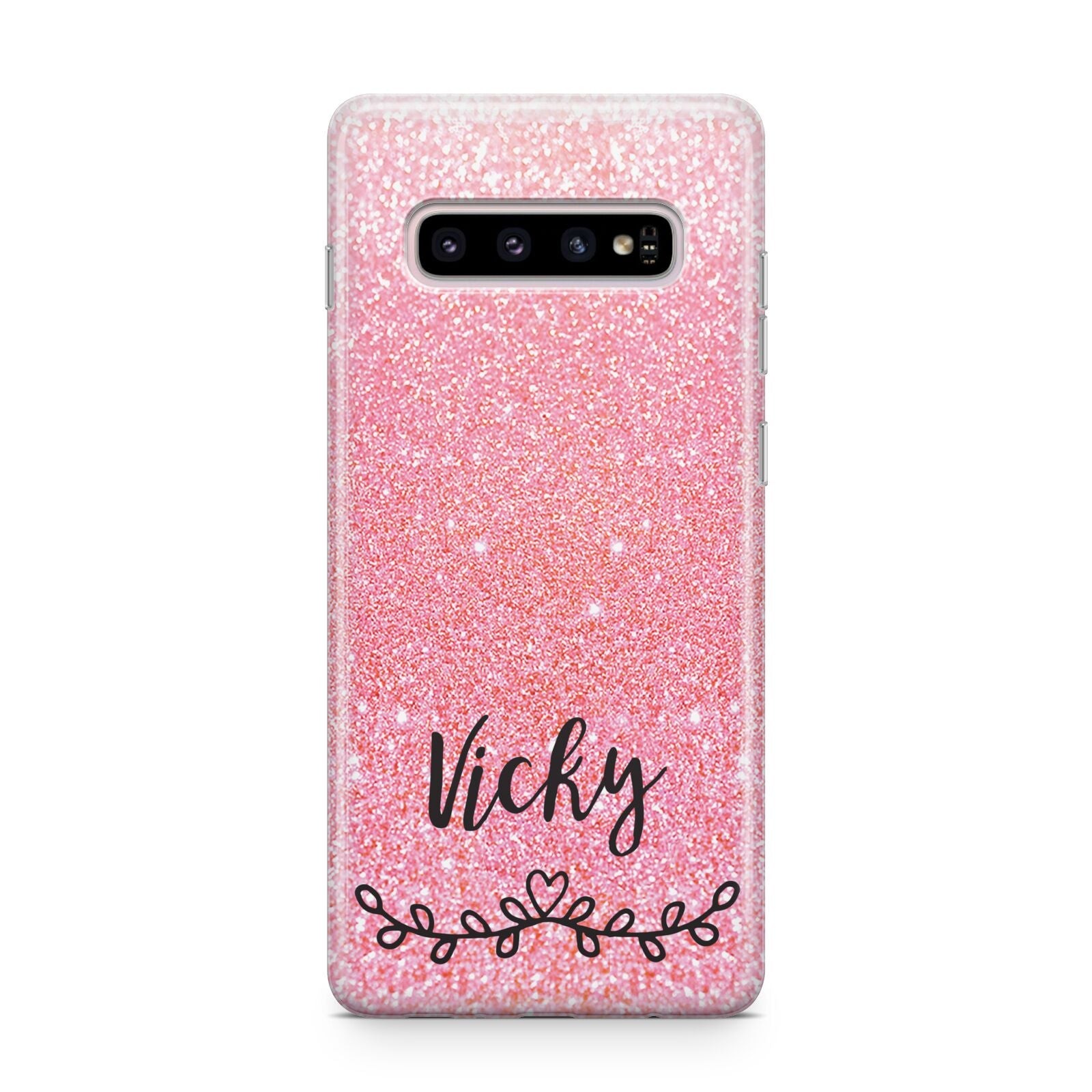 Pink Glitter with Custom Black Text Samsung Galaxy S10 Plus Case