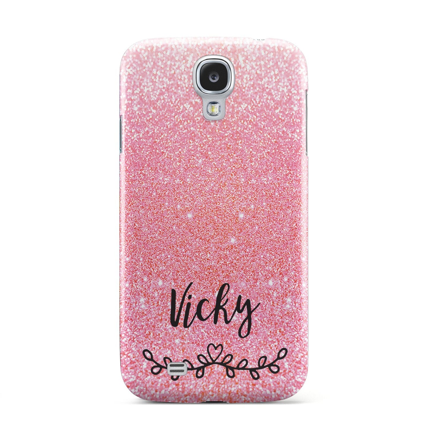 Pink Glitter with Custom Black Text Samsung Galaxy S4 Case