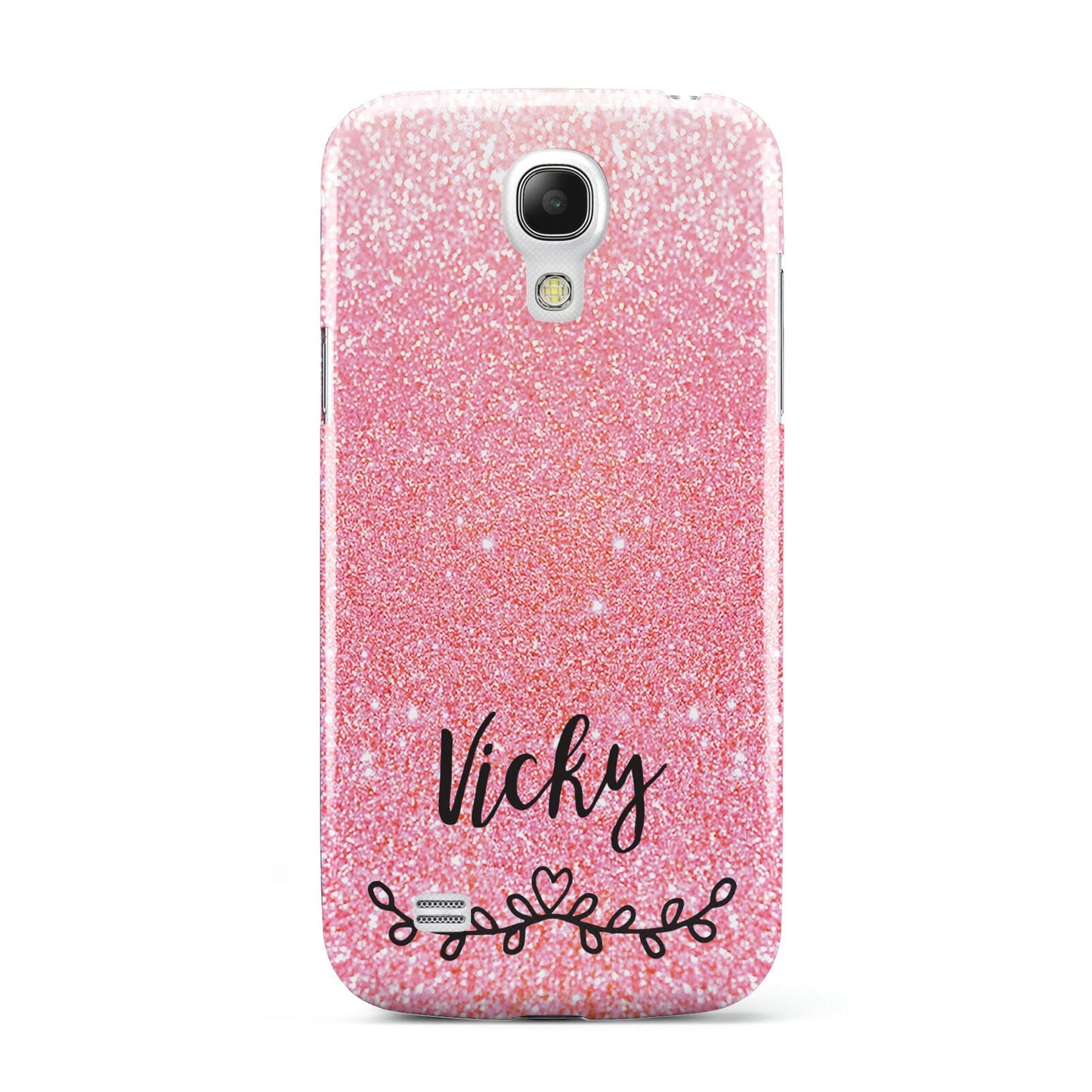 Pink Glitter with Custom Black Text Samsung Galaxy S4 Mini Case