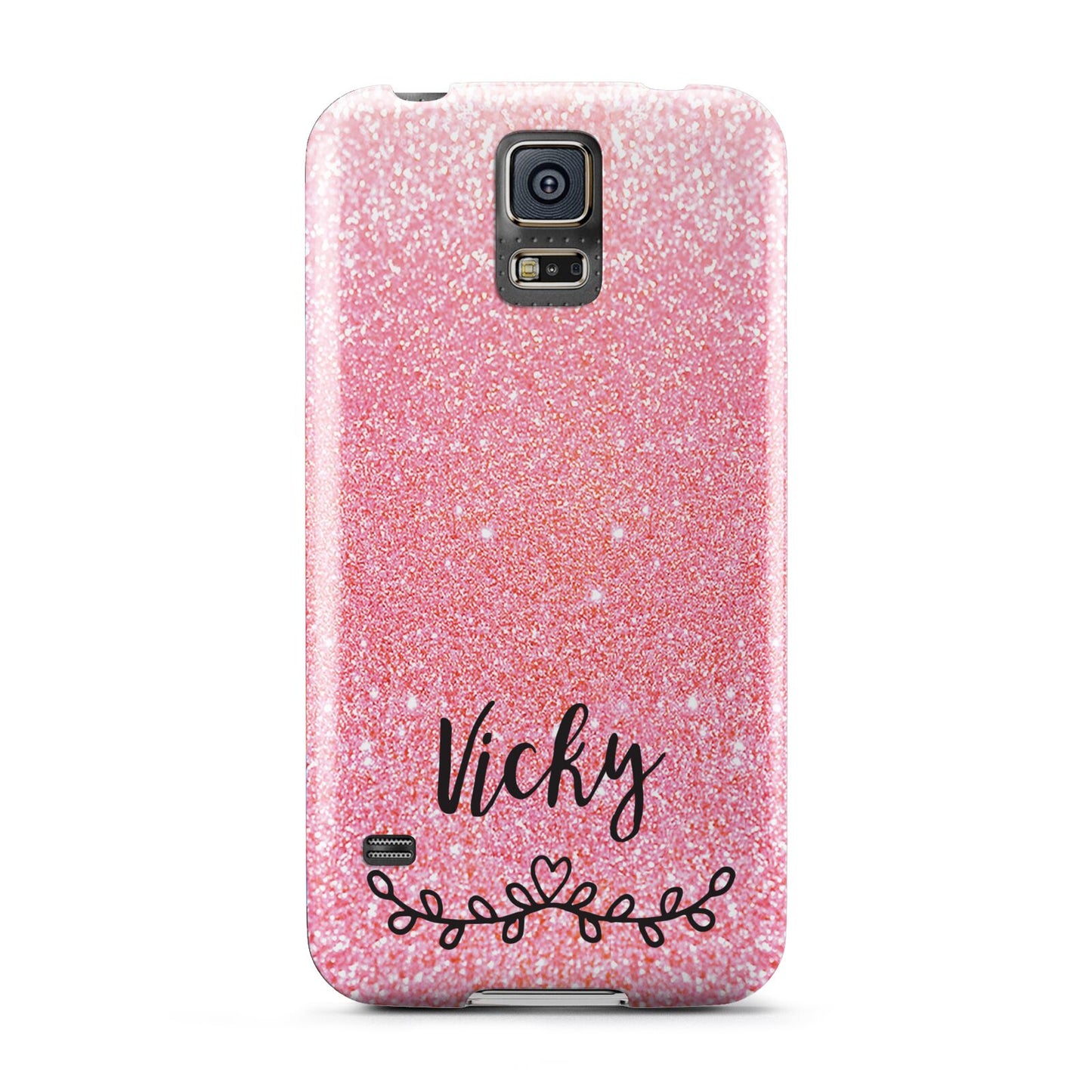 Pink Glitter with Custom Black Text Samsung Galaxy S5 Case