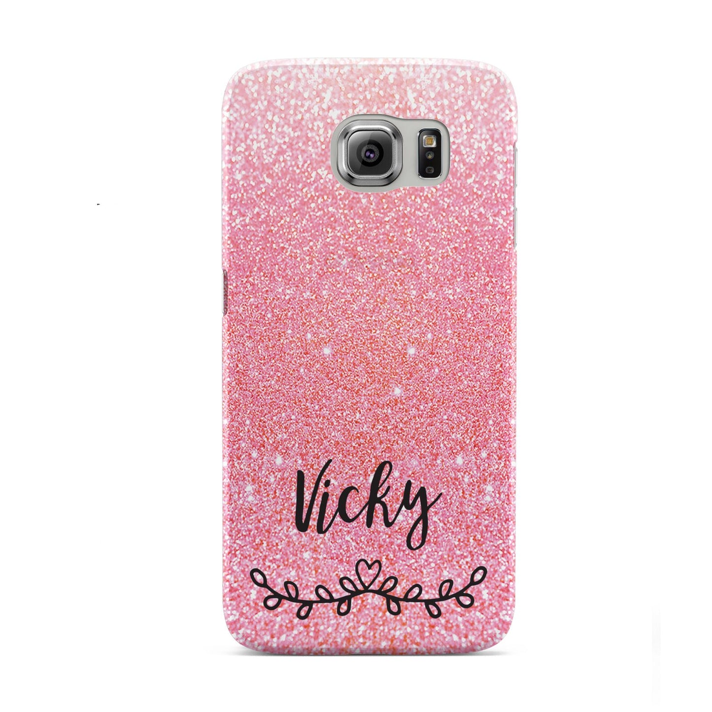 Pink Glitter with Custom Black Text Samsung Galaxy S6 Case