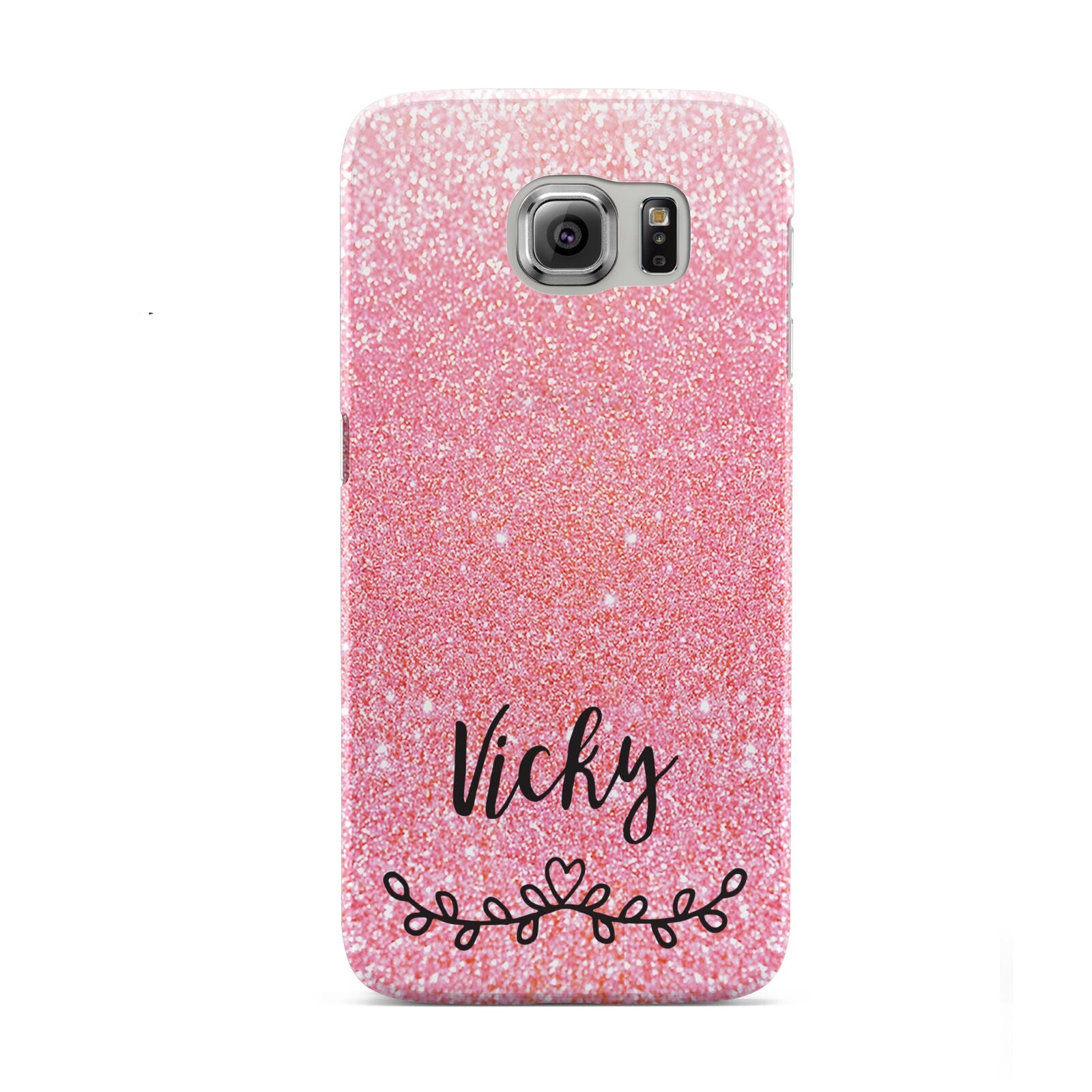 Pink Glitter with Custom Black Text Samsung Galaxy S6 Case