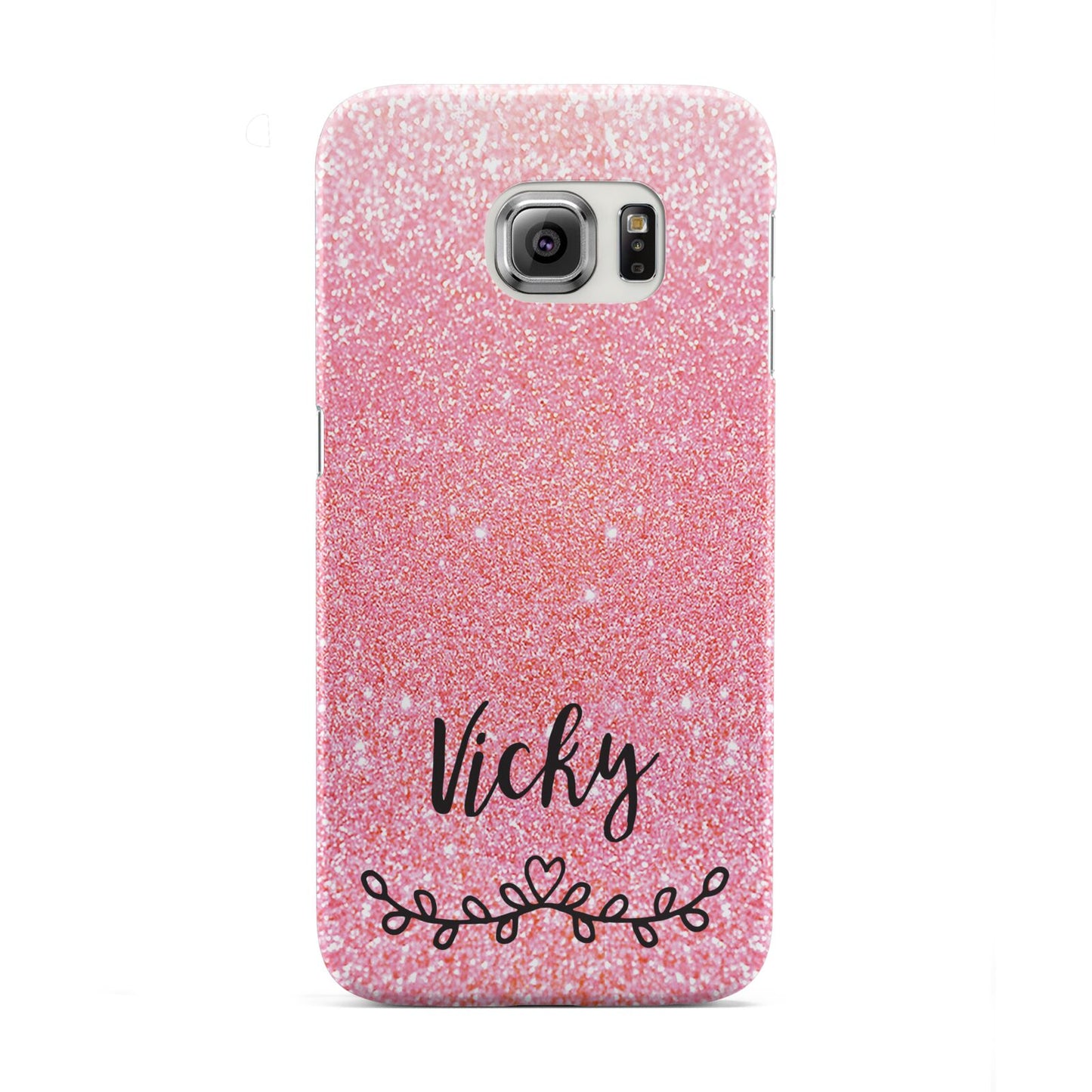 Pink Glitter with Custom Black Text Samsung Galaxy S6 Edge Case