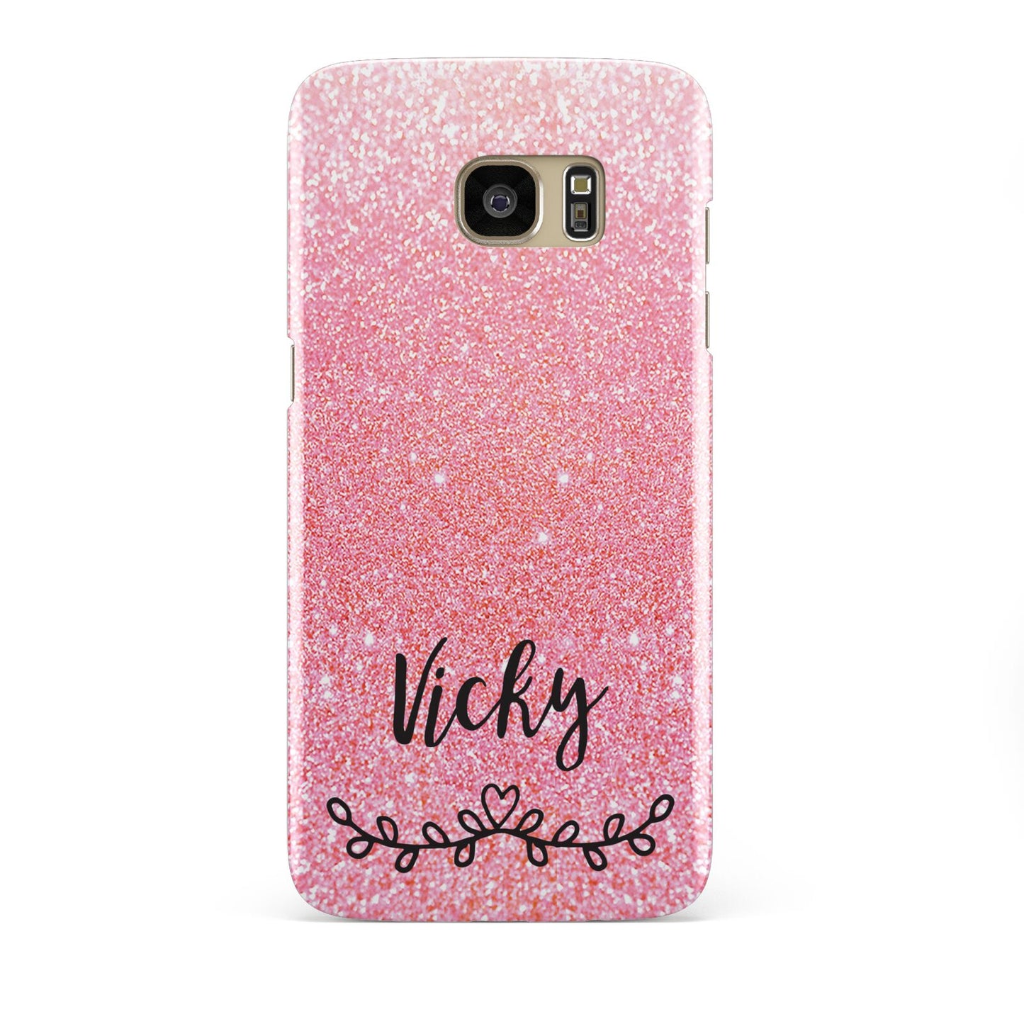 Pink Glitter with Custom Black Text Samsung Galaxy S7 Edge Case