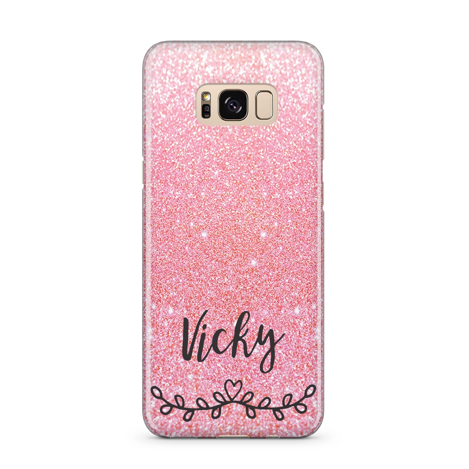 Pink Glitter with Custom Black Text Samsung Galaxy S8 Plus Case