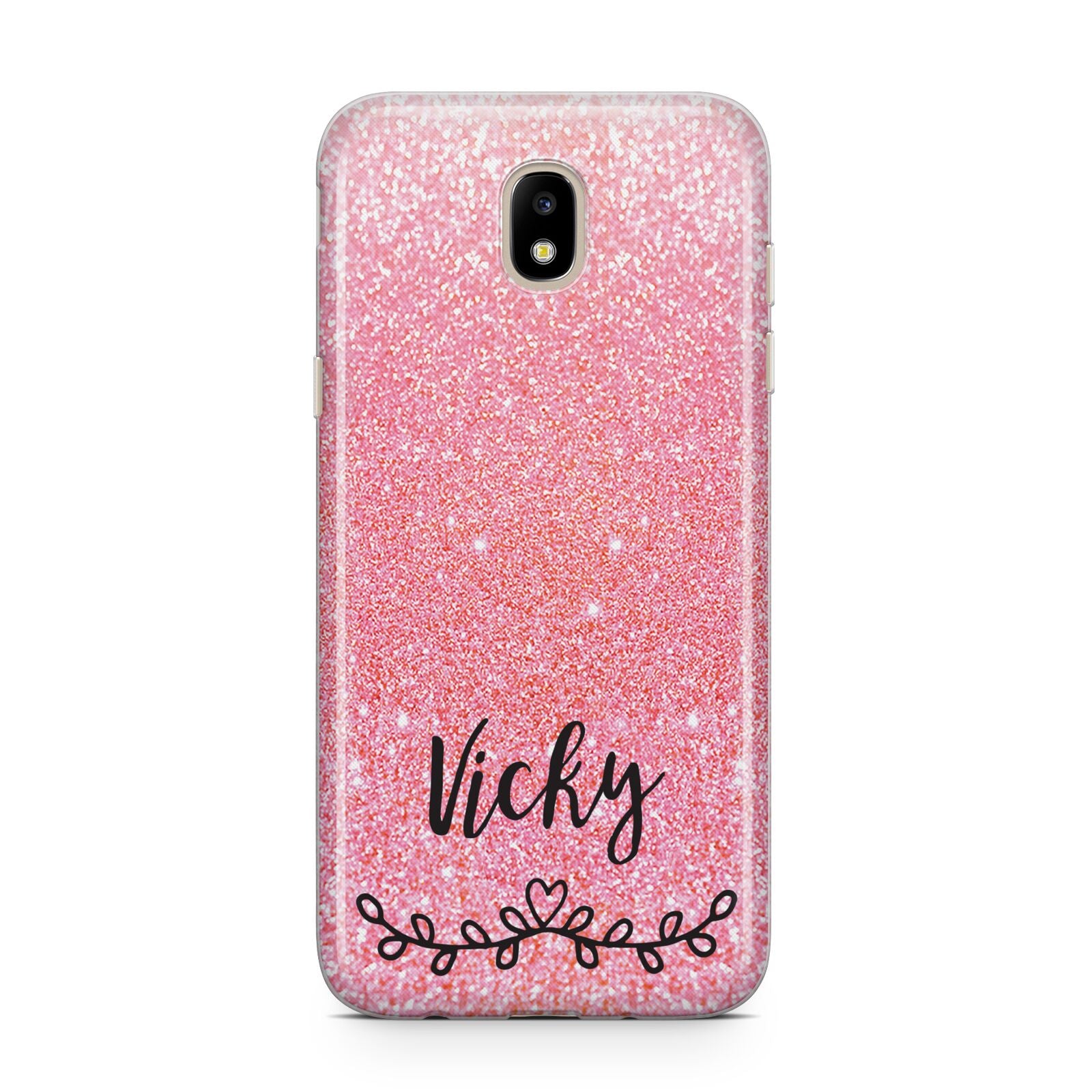 Pink Glitter with Custom Black Text Samsung J5 2017 Case