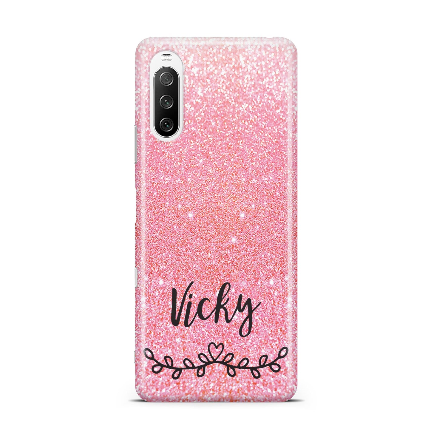 Pink Glitter with Custom Black Text Sony Xperia 10 III Case