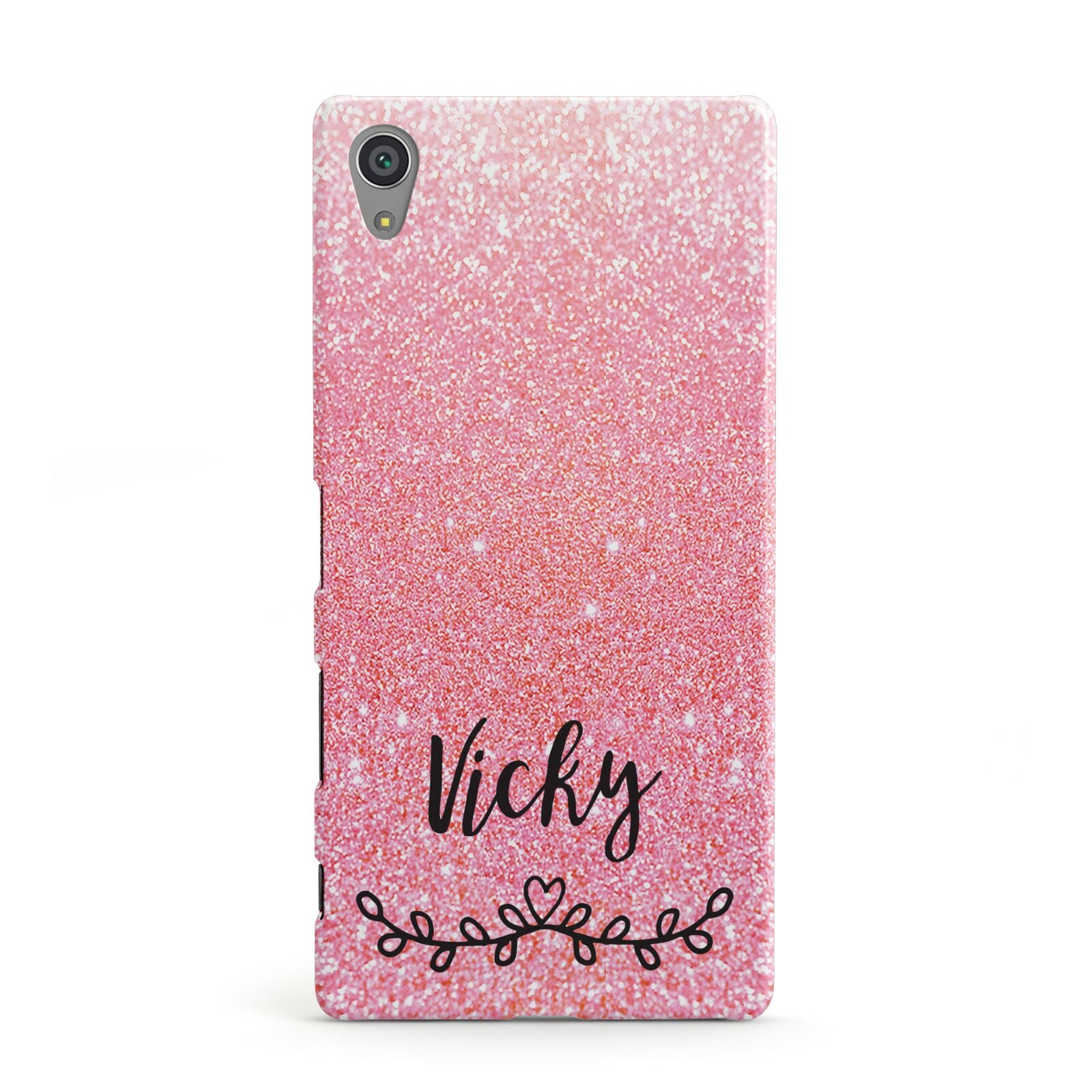 Pink Glitter with Custom Black Text Sony Xperia Case