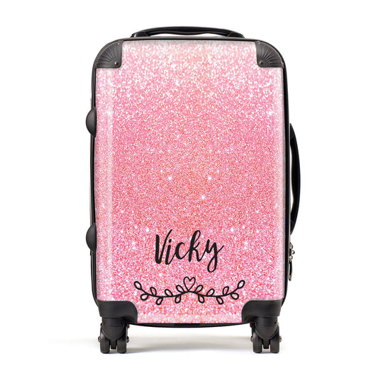 Pink Glitter with Custom Black Text Suitcase