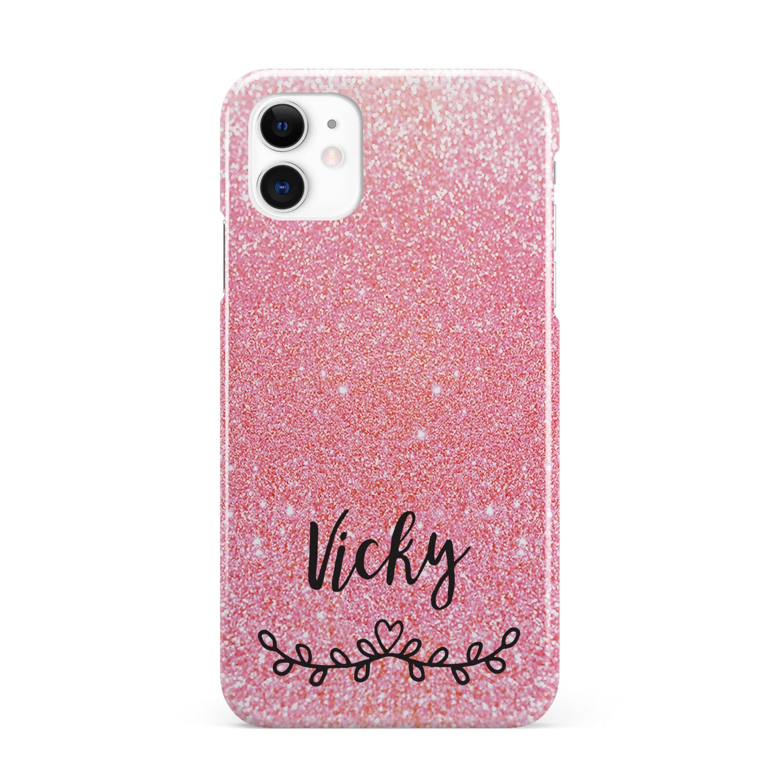 Pink Glitter with Custom Black Text iPhone 11 3D Snap Case